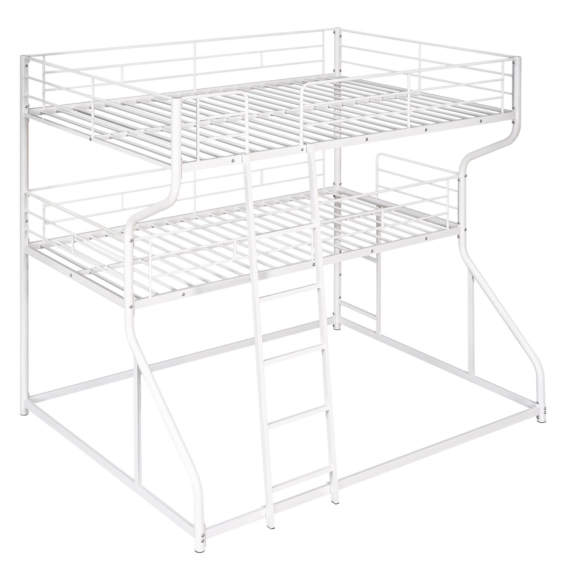 White Triple Bunk Bed: Full XL Top, Twin XL Over Queen Bottom, Long & Short Ladders-American Furniture Outlet