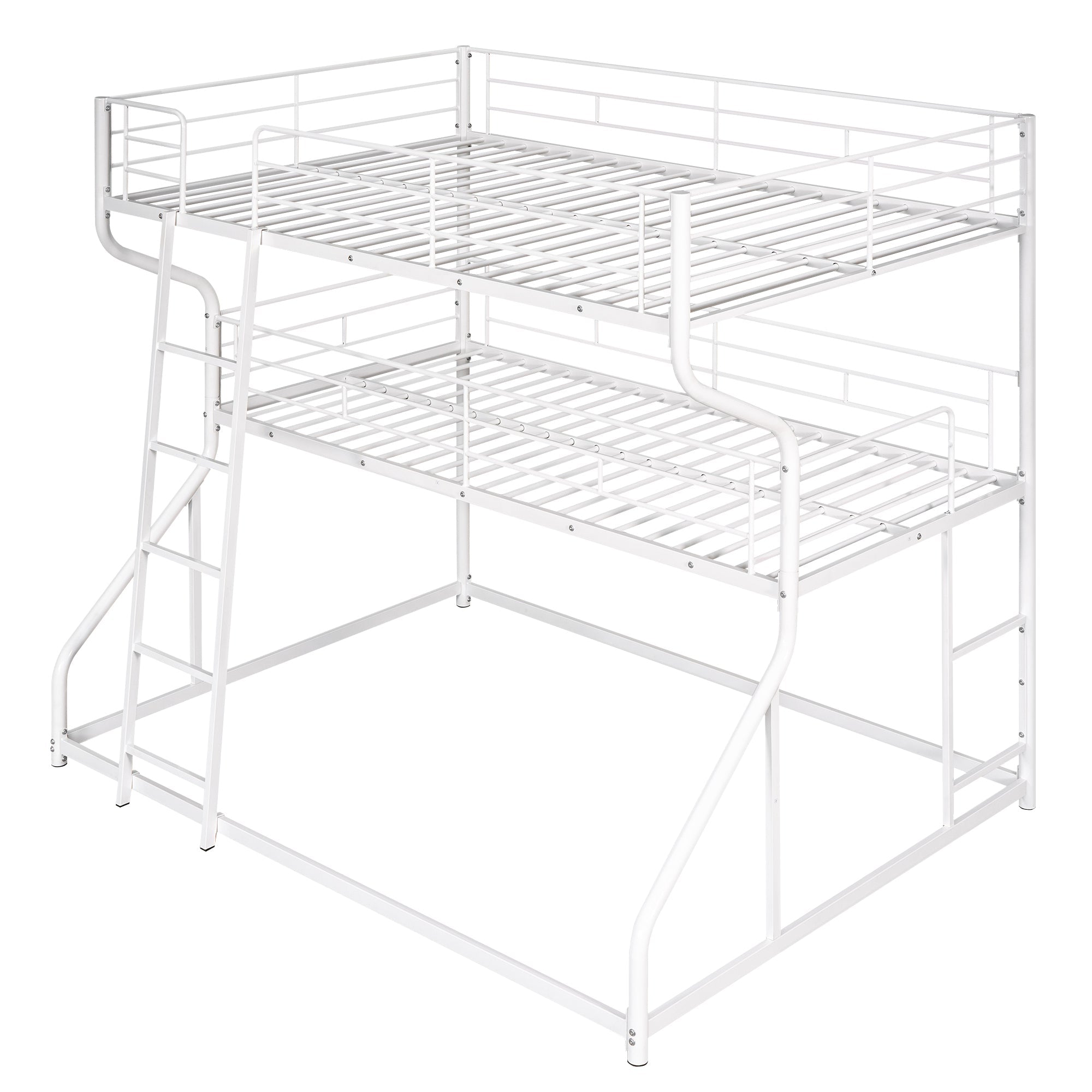 White Triple Bunk Bed: Full XL Top, Twin XL Over Queen Bottom, Long & Short Ladders-American Furniture Outlet