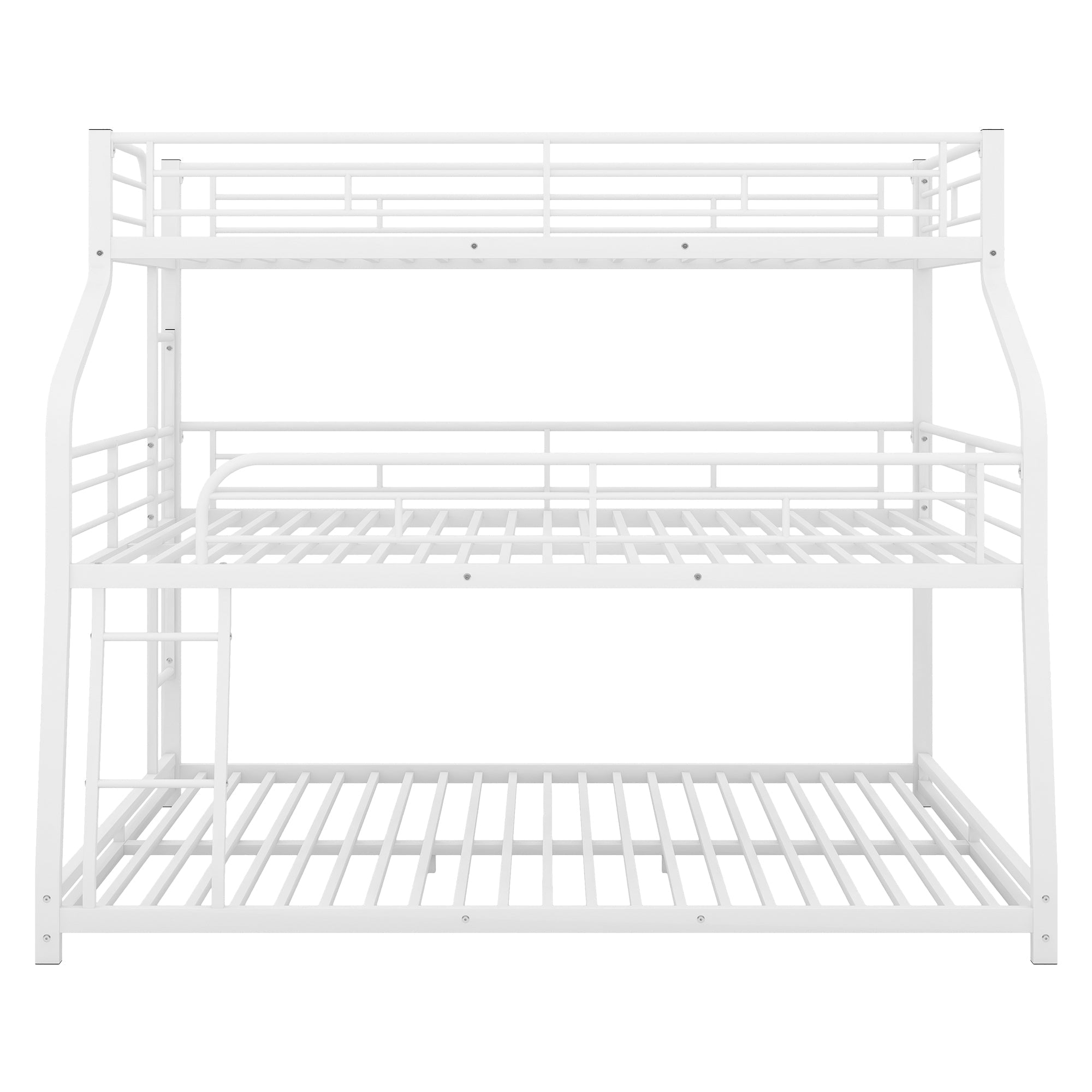 White Twin XL/Full XL Over Queen Triple Bunk Bed with Ladders & Full Guardrails-American Furniture Outlet