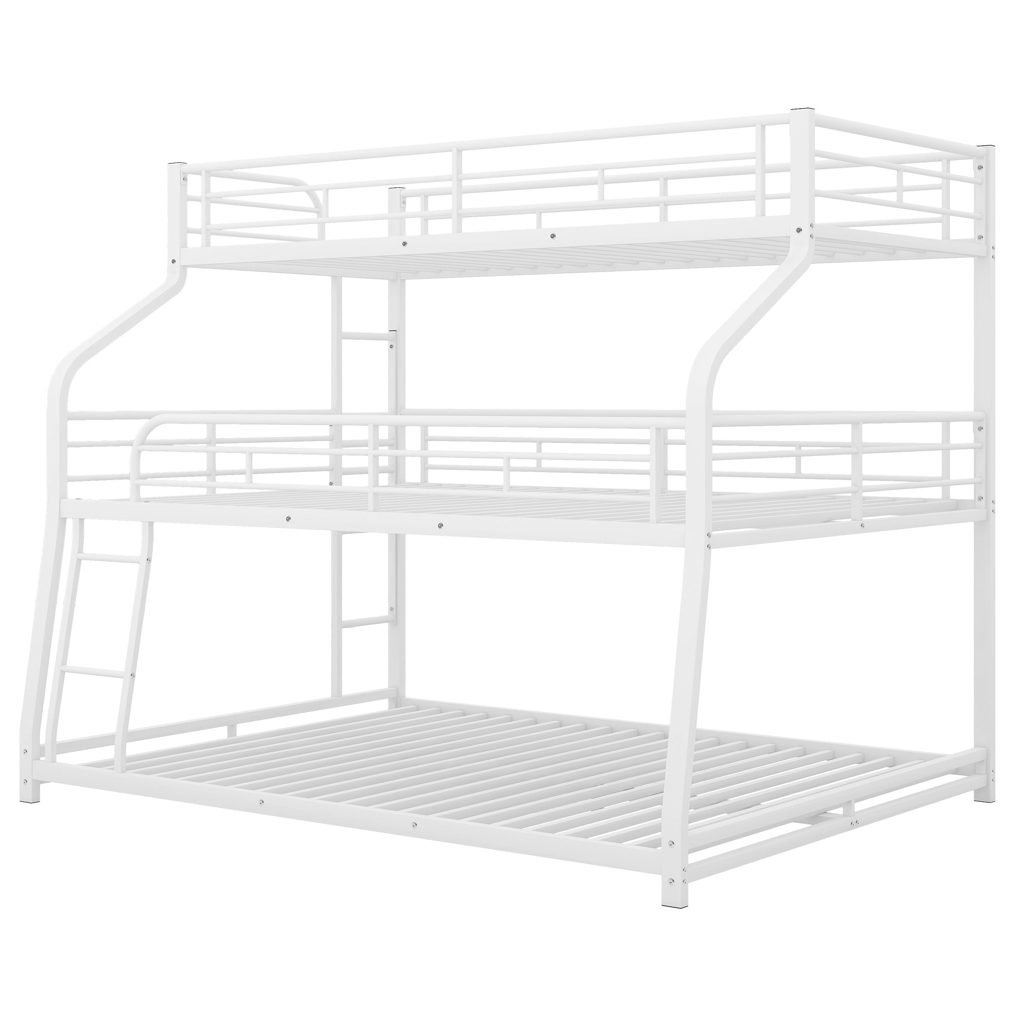 White Twin XL/Full XL Over Queen Triple Bunk Bed with Ladders & Full Guardrails-American Furniture Outlet