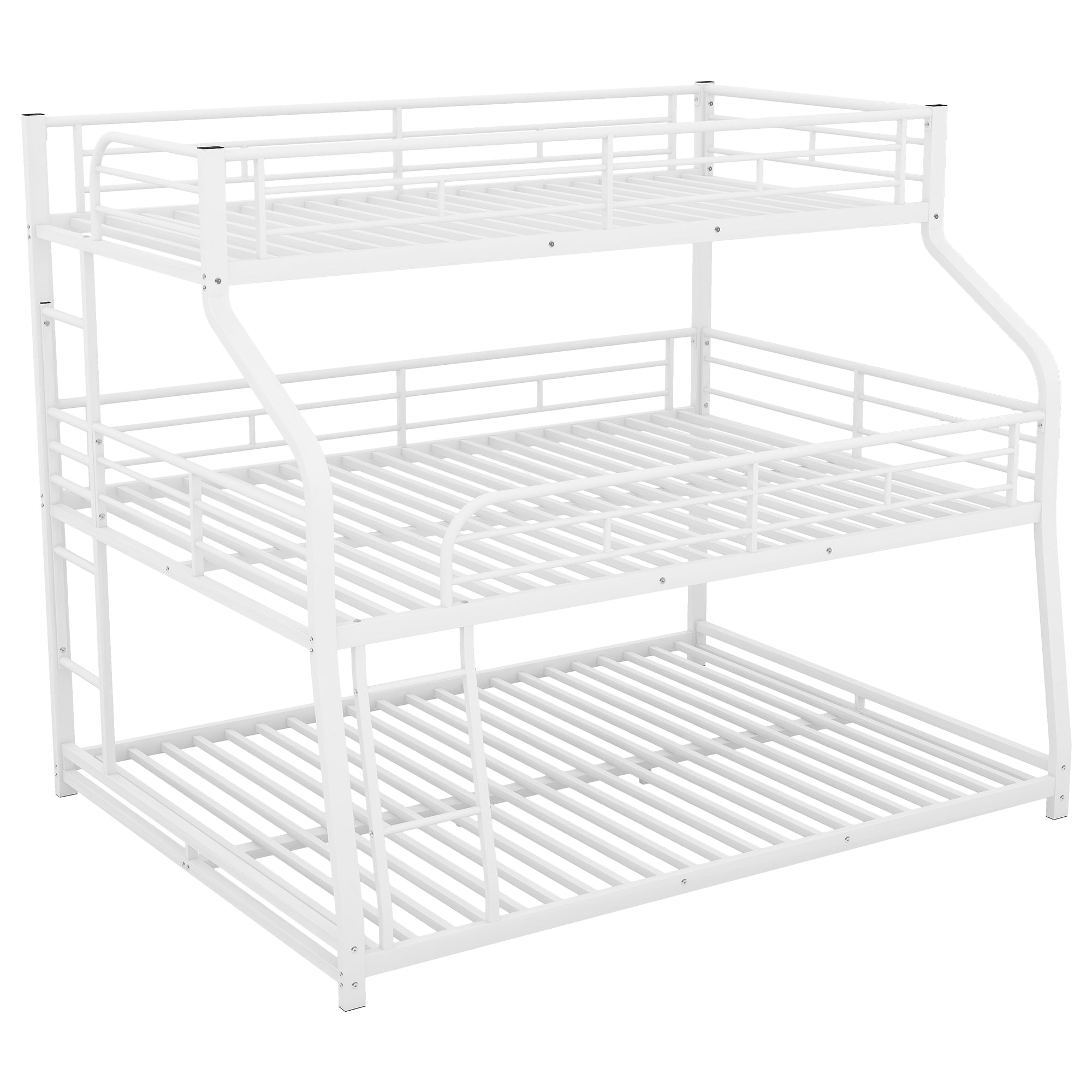 White Twin XL/Full XL Over Queen Triple Bunk Bed with Ladders & Full Guardrails-American Furniture Outlet