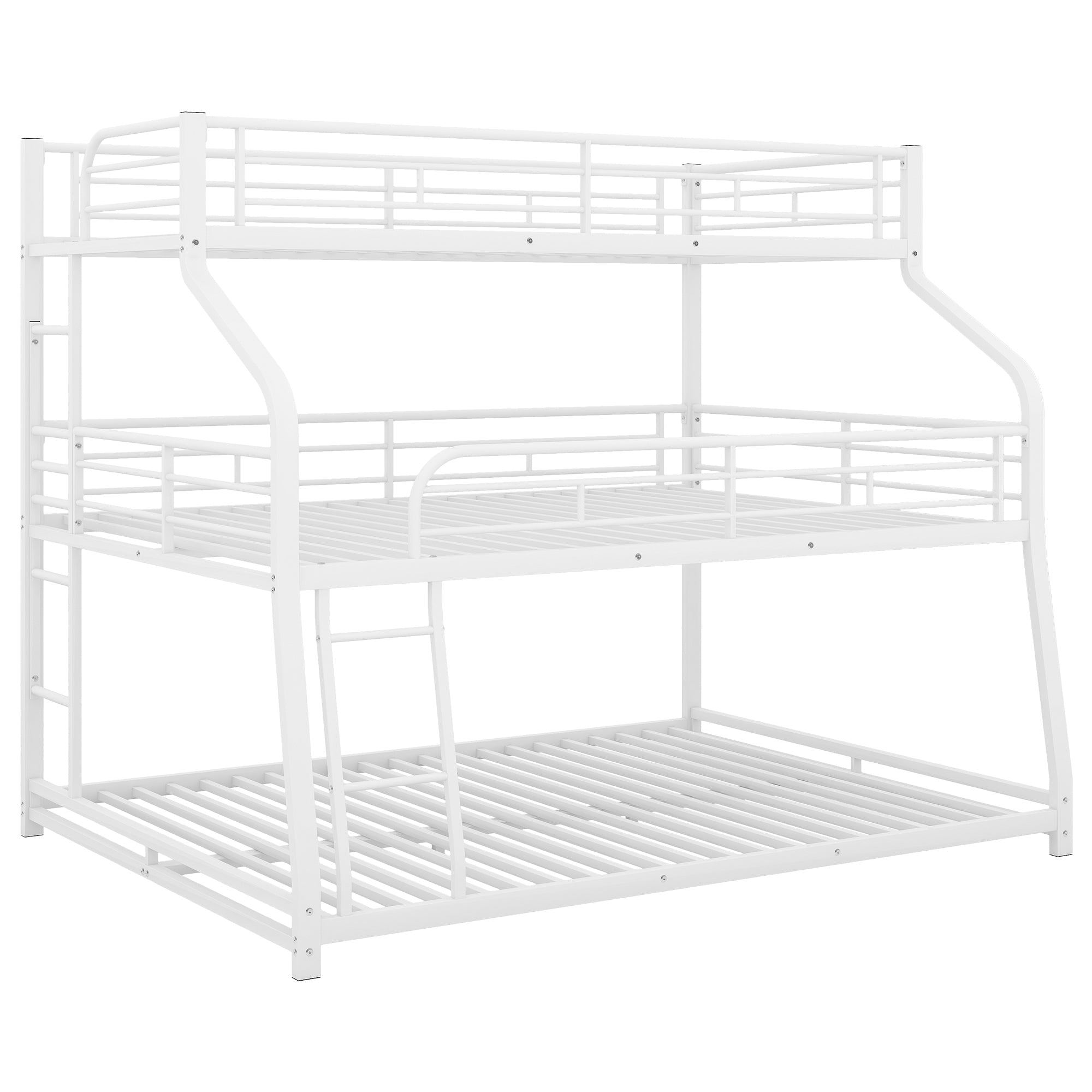 White Twin XL/Full XL Over Queen Triple Bunk Bed with Ladders & Full Guardrails-American Furniture Outlet