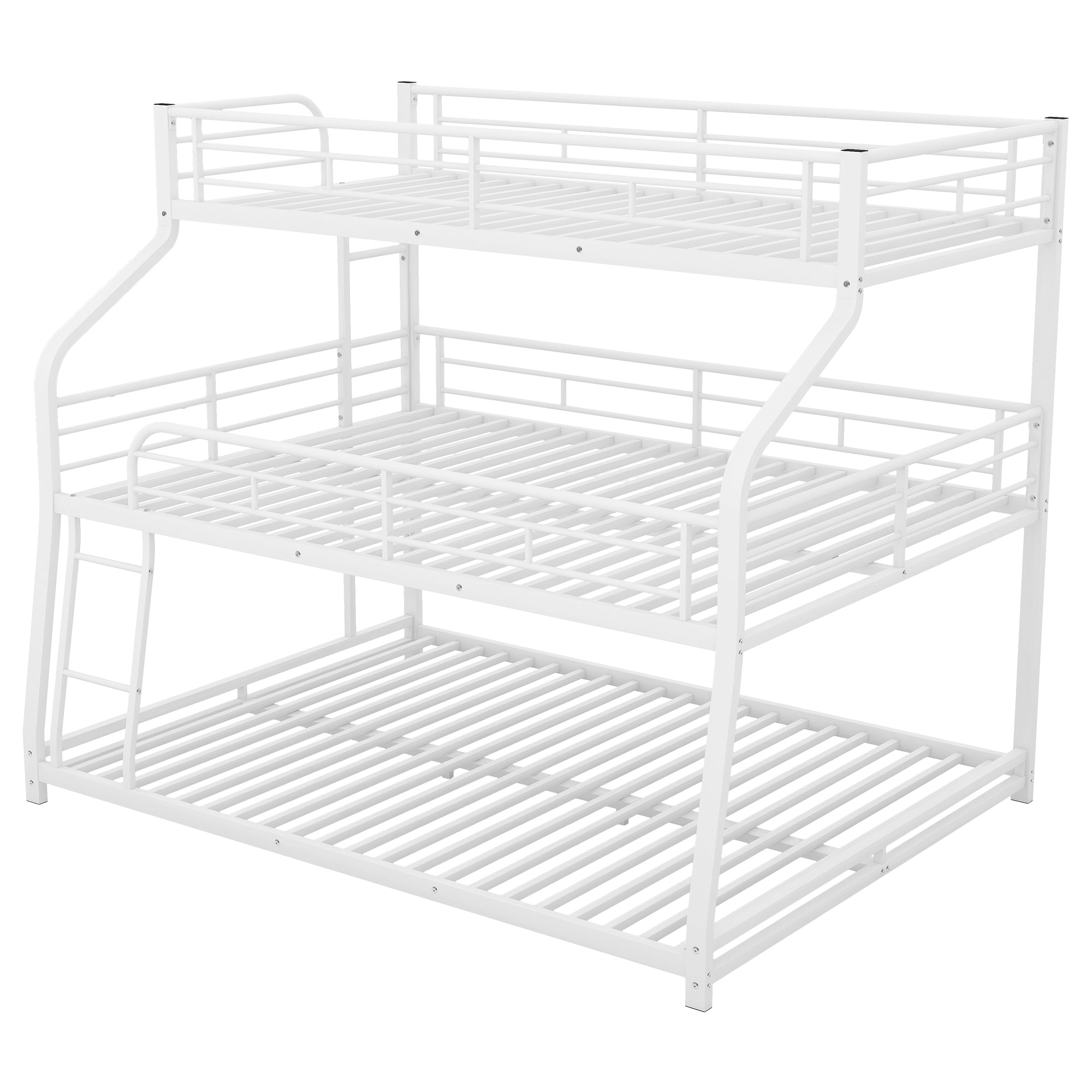 White Twin XL/Full XL Over Queen Triple Bunk Bed with Ladders & Full Guardrails-American Furniture Outlet