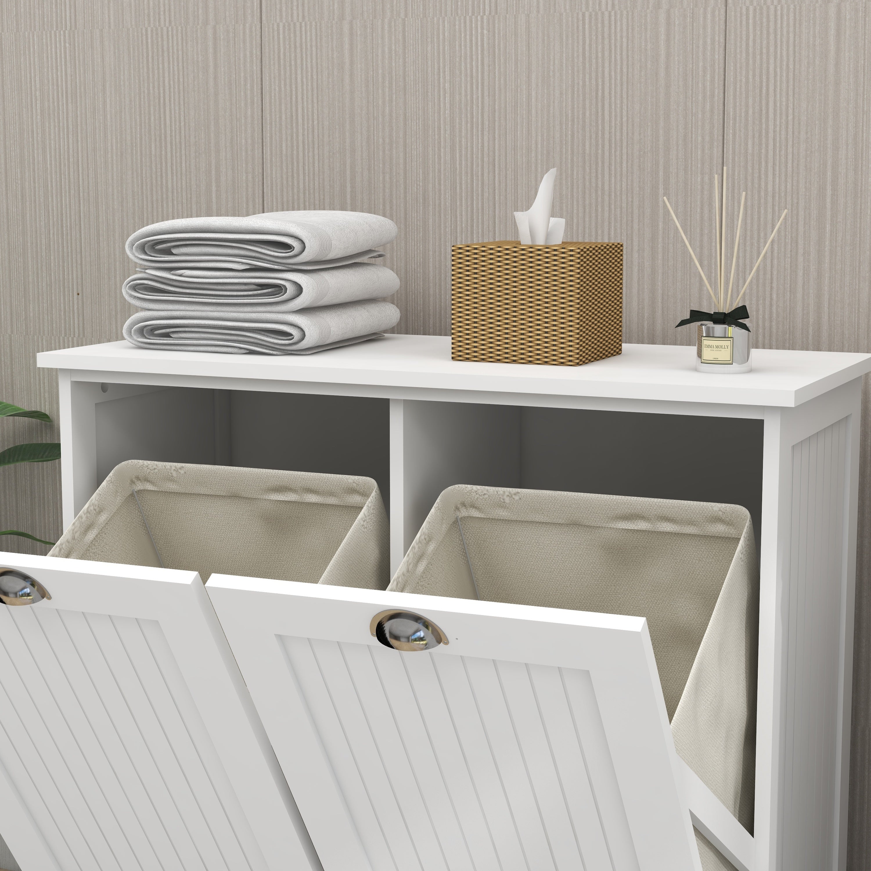 White Two-Compartment Tilt-Out Laundry Sorter Cabinet-American Furniture Outlet