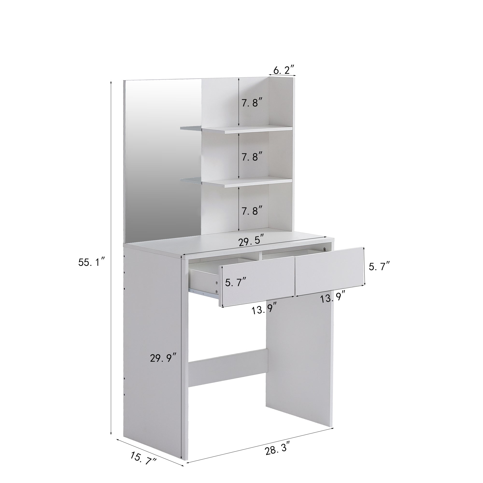 White Vanity Desk w/ Mirror & 2 Drawers-American Furniture Outlet