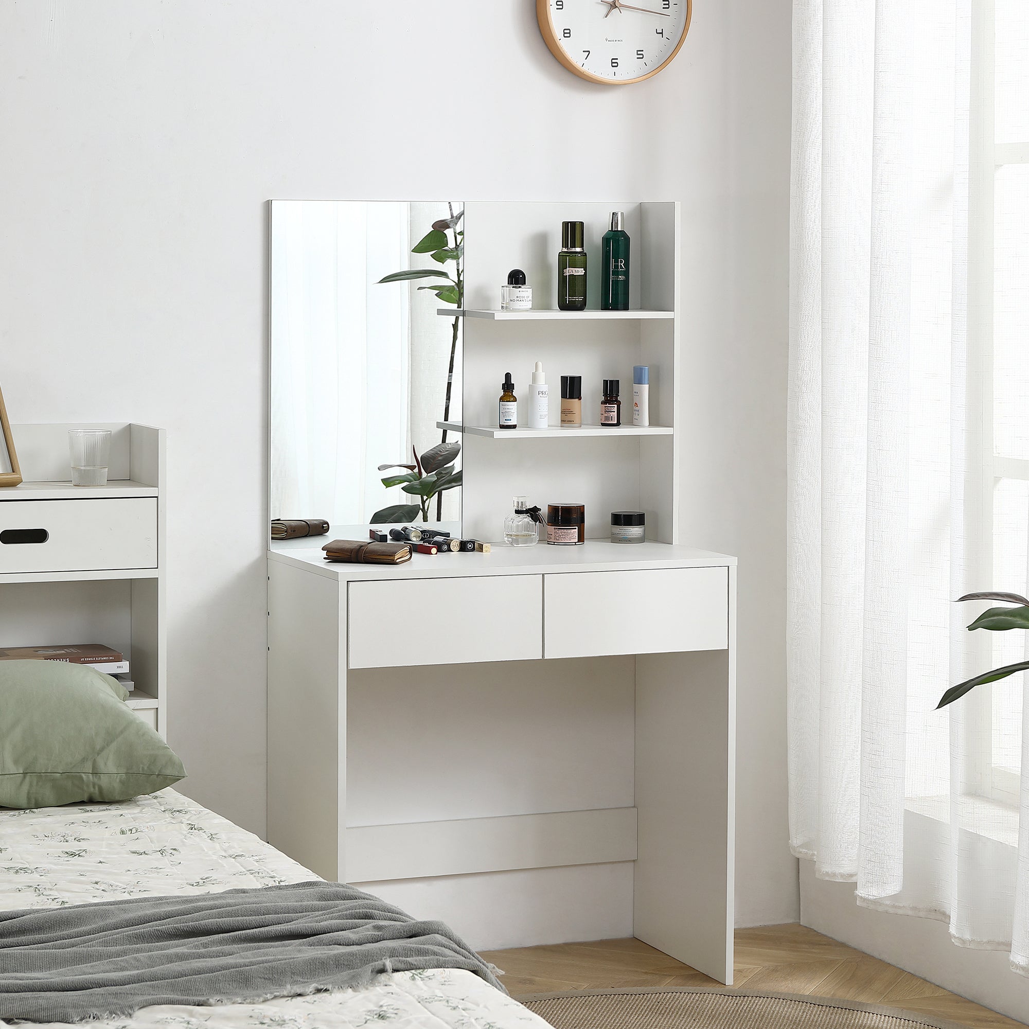 White Vanity Desk w/ Mirror & 2 Drawers-American Furniture Outlet