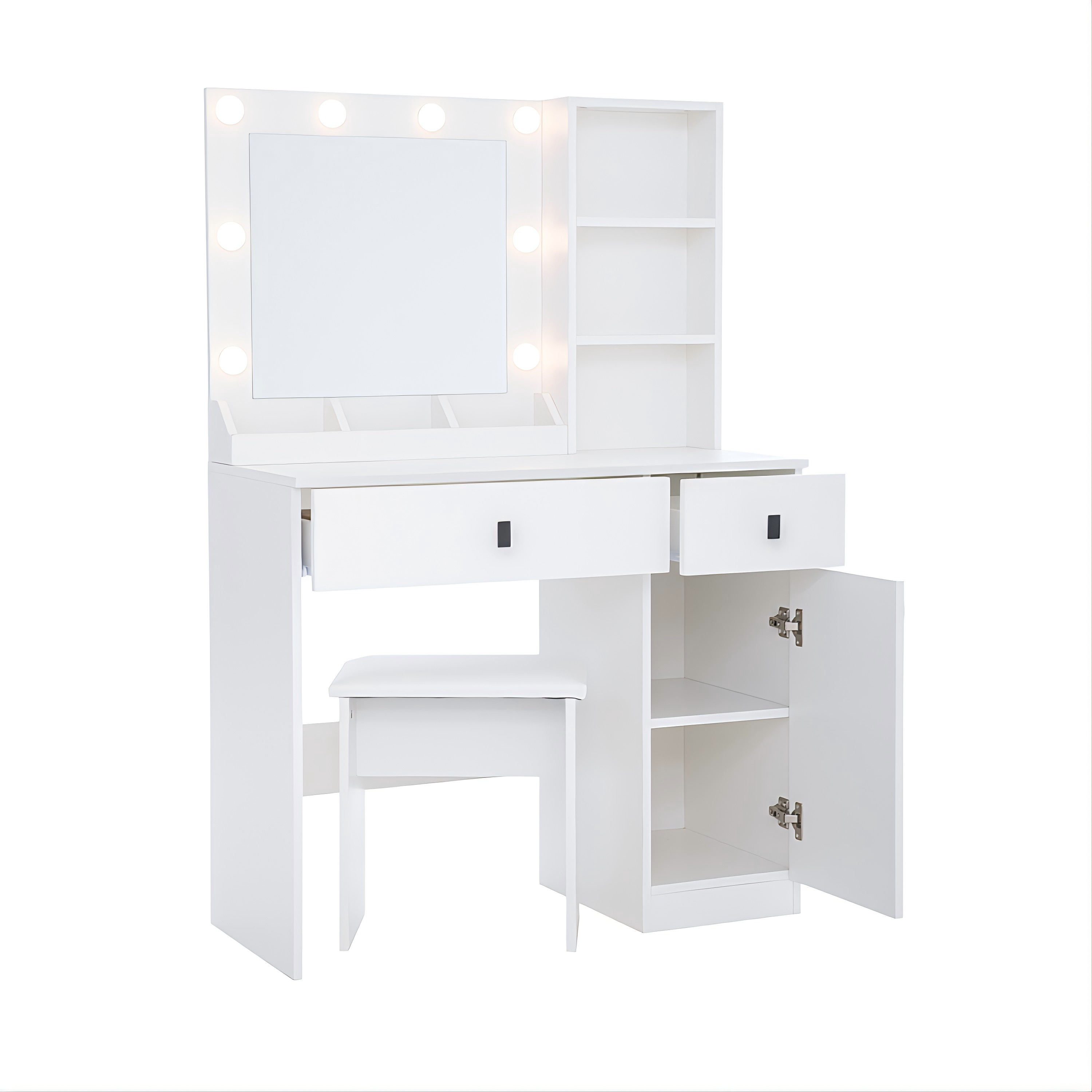 White Vanity Desk with Lights & Storage-American Furniture Outlet