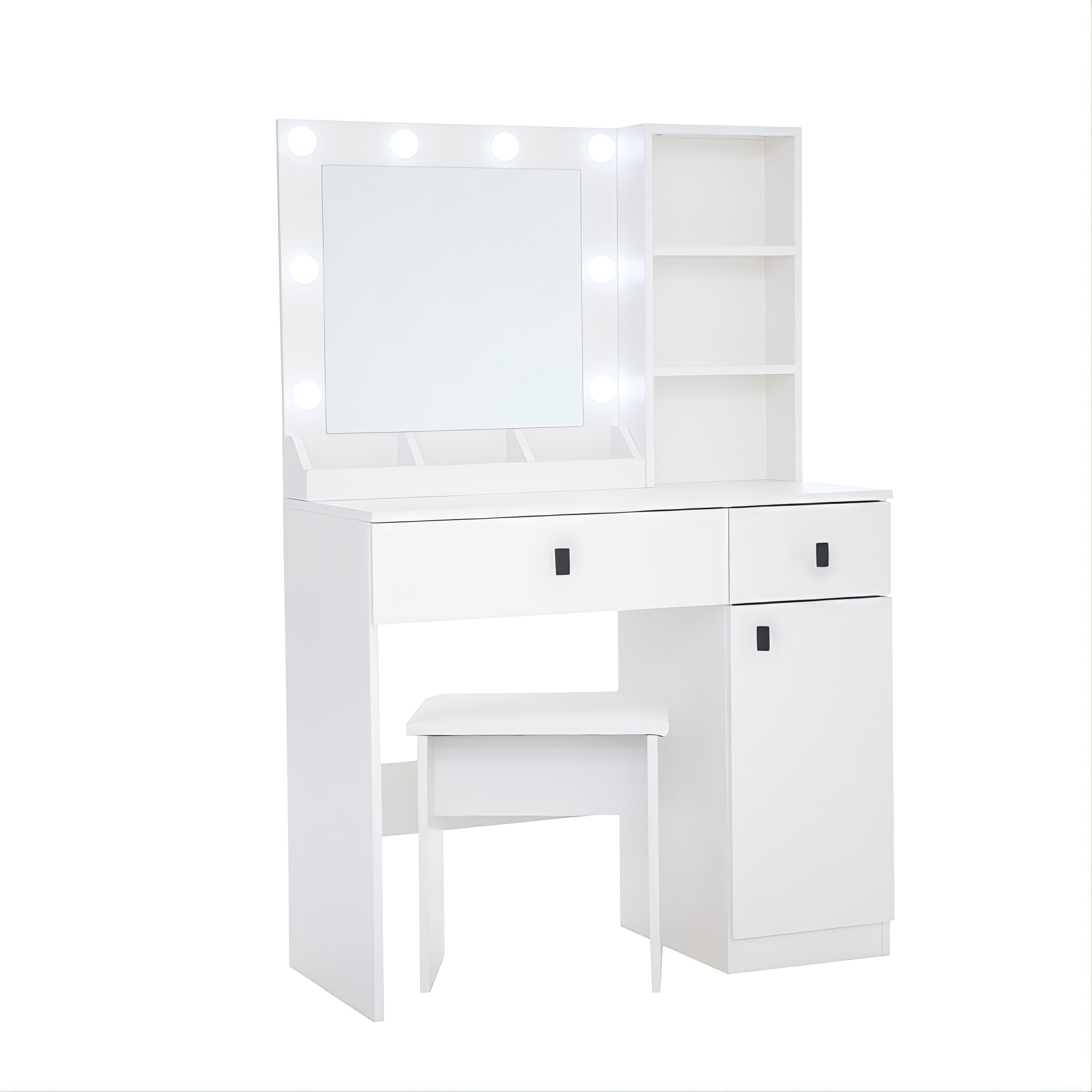 White Vanity Desk with Lights & Storage-American Furniture Outlet