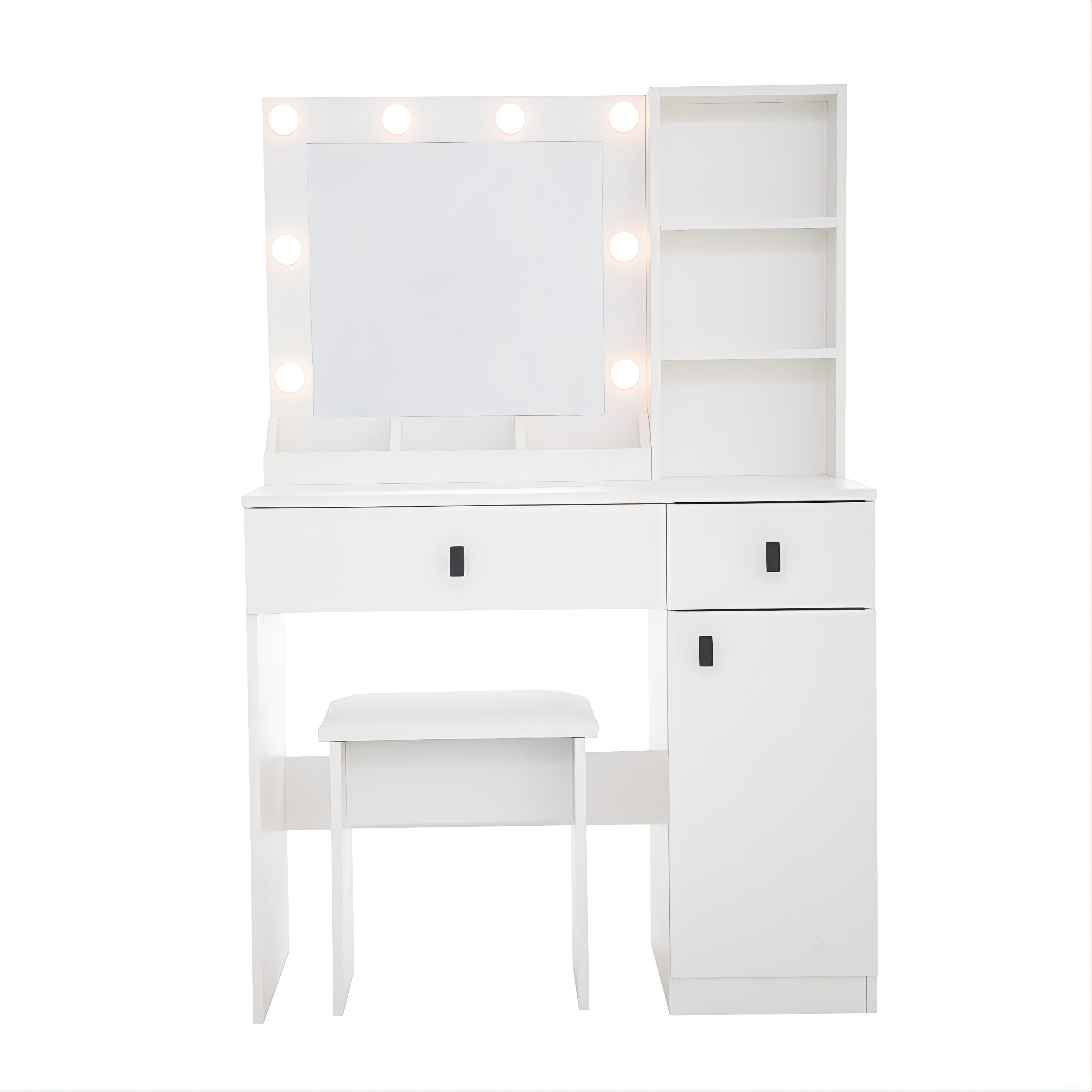 White Vanity Desk with Lights & Storage-American Furniture Outlet