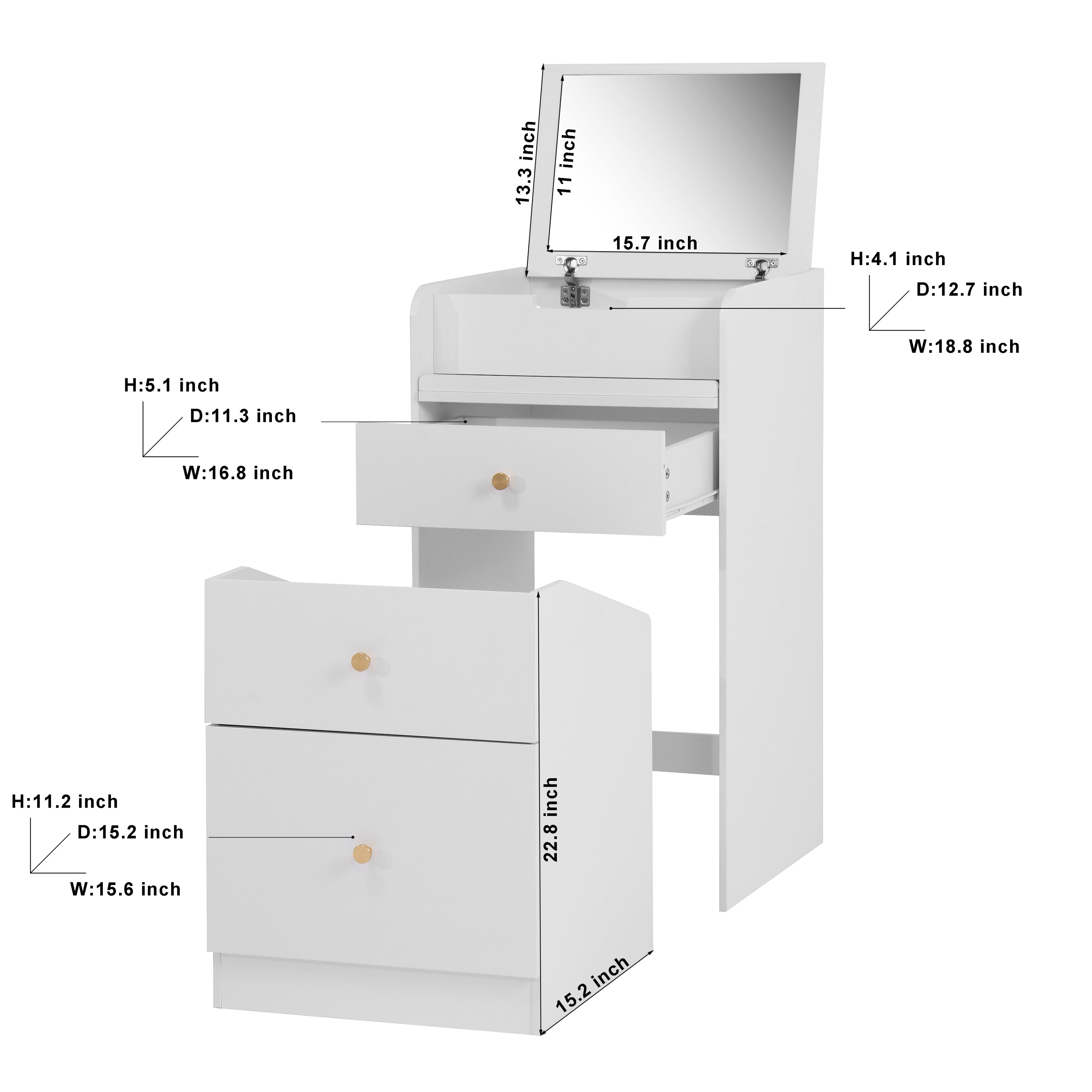 White Vanity Desk with Mirror & Drawers-American Furniture Outlet