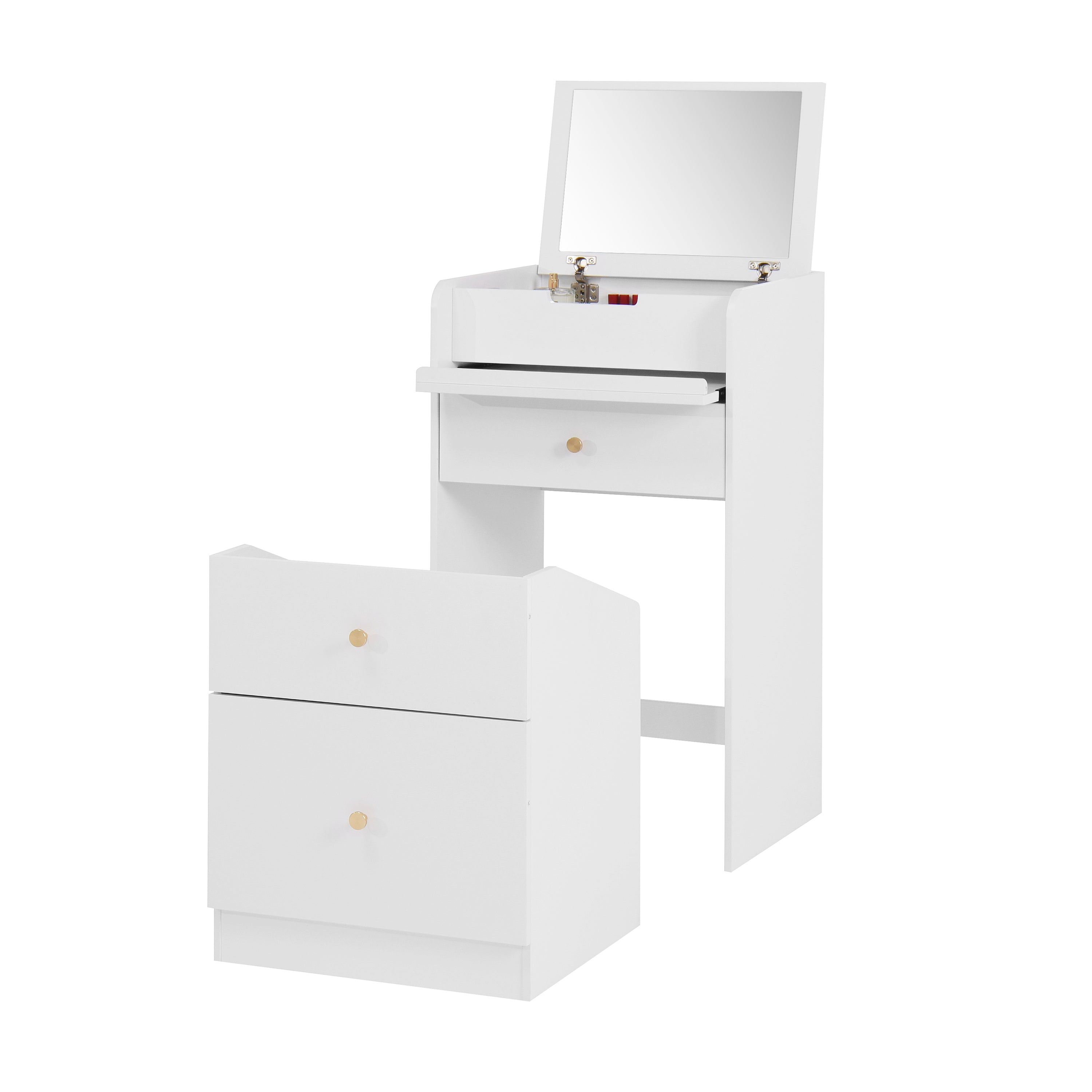 White Vanity Desk with Mirror & Drawers-American Furniture Outlet