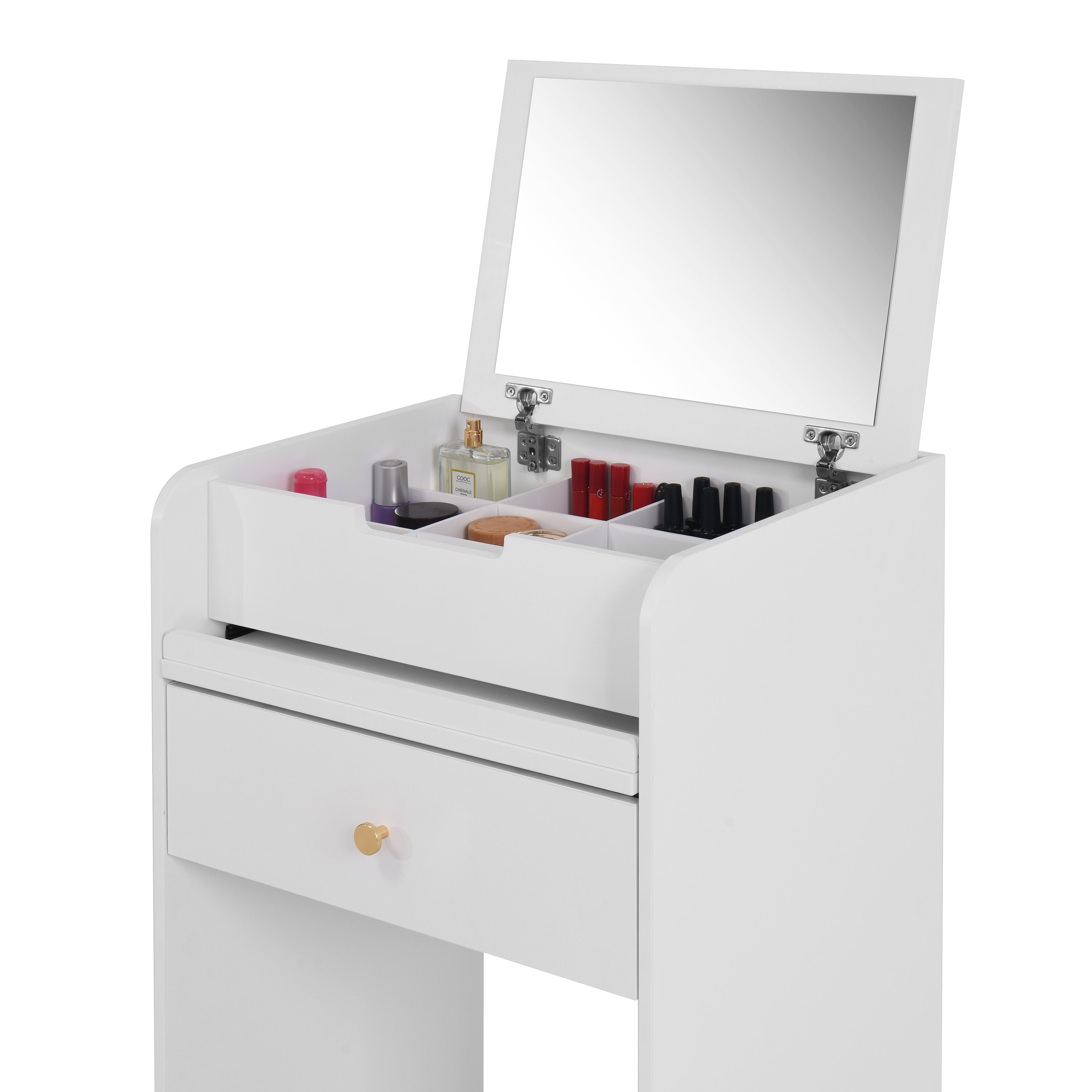 White Vanity Desk with Mirror & Drawers-American Furniture Outlet