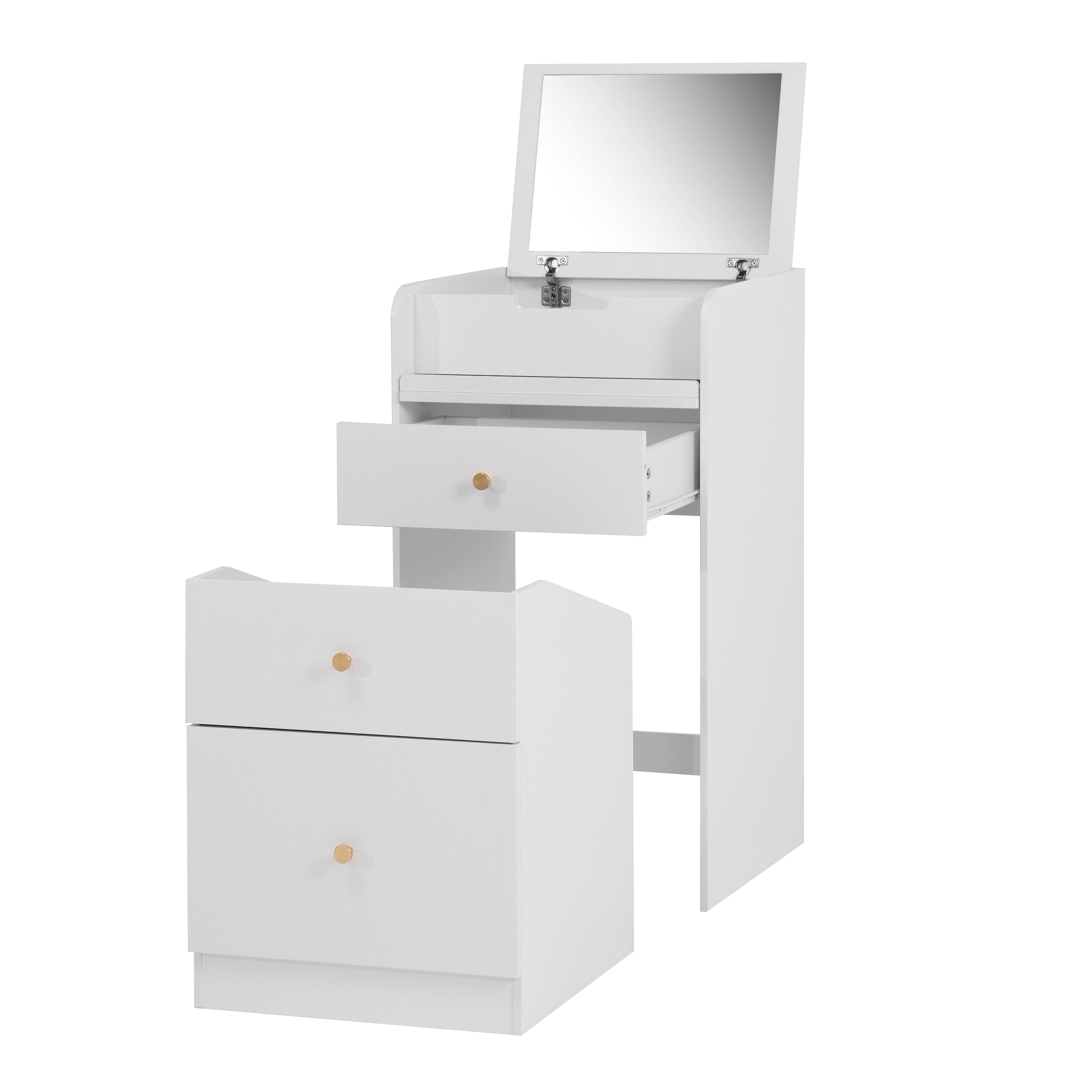 White Vanity Desk with Mirror & Drawers-American Furniture Outlet