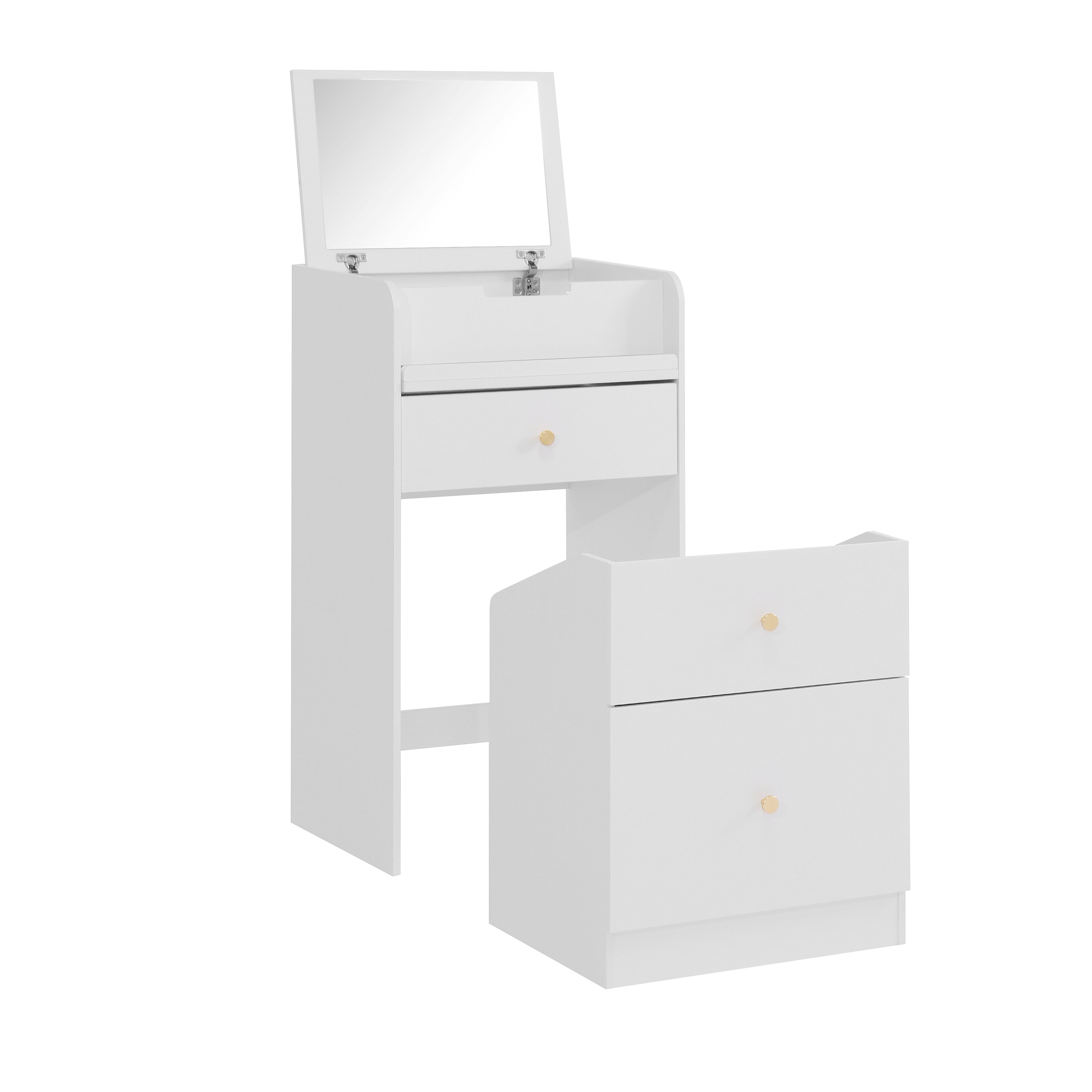 White Vanity Desk with Mirror & Drawers-American Furniture Outlet