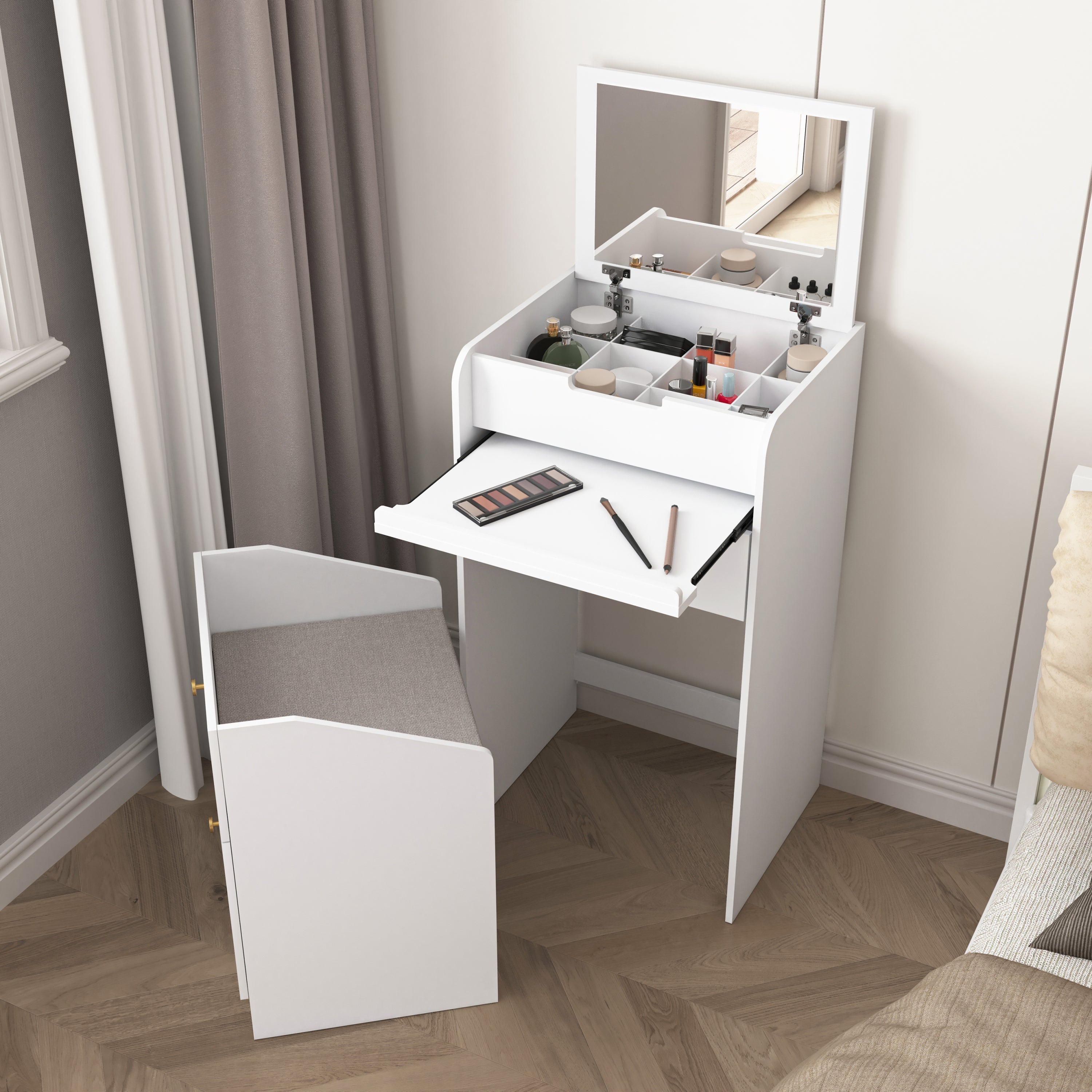 White Vanity Desk with Mirror & Drawers-American Furniture Outlet