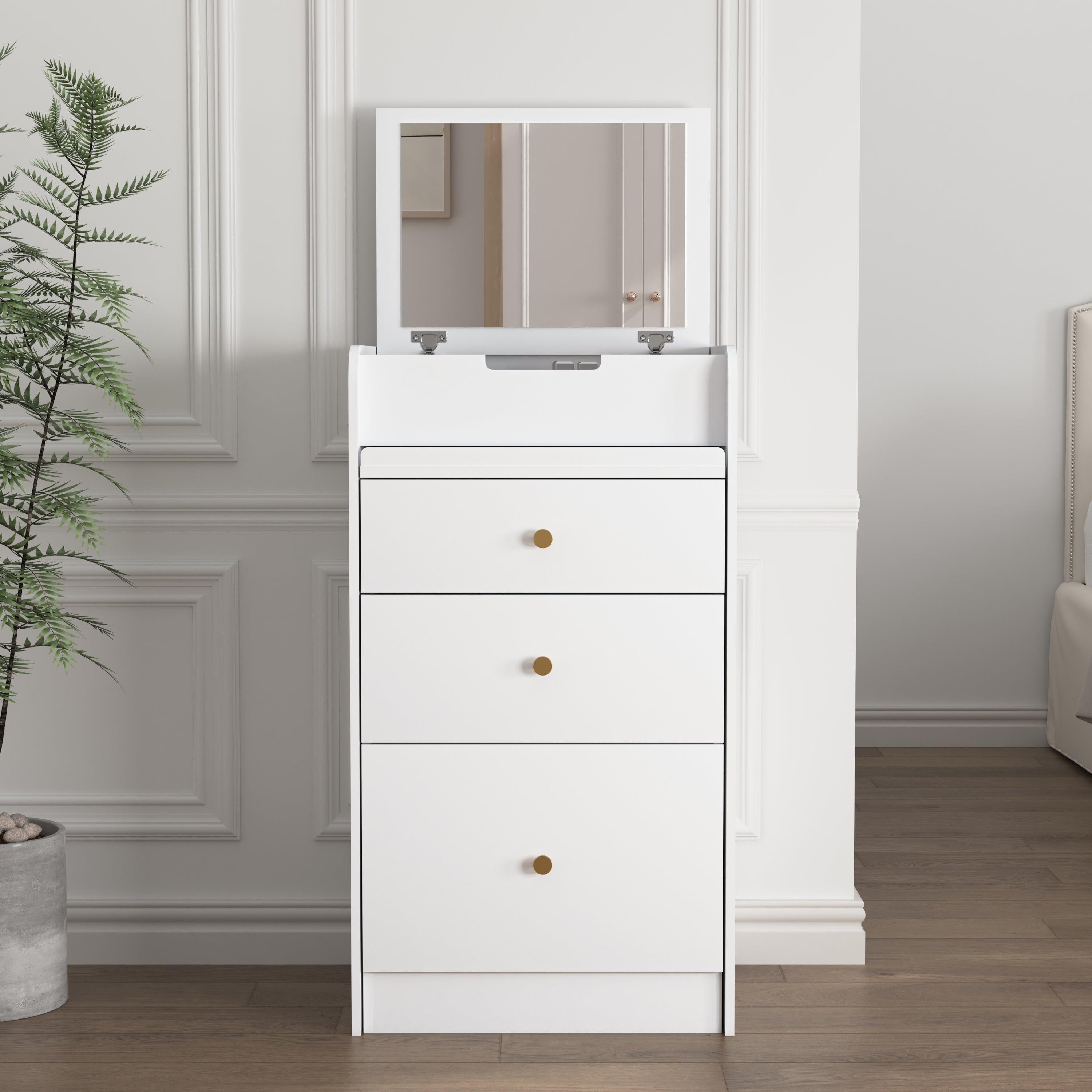 White Vanity Desk with Mirror & Drawers-American Furniture Outlet