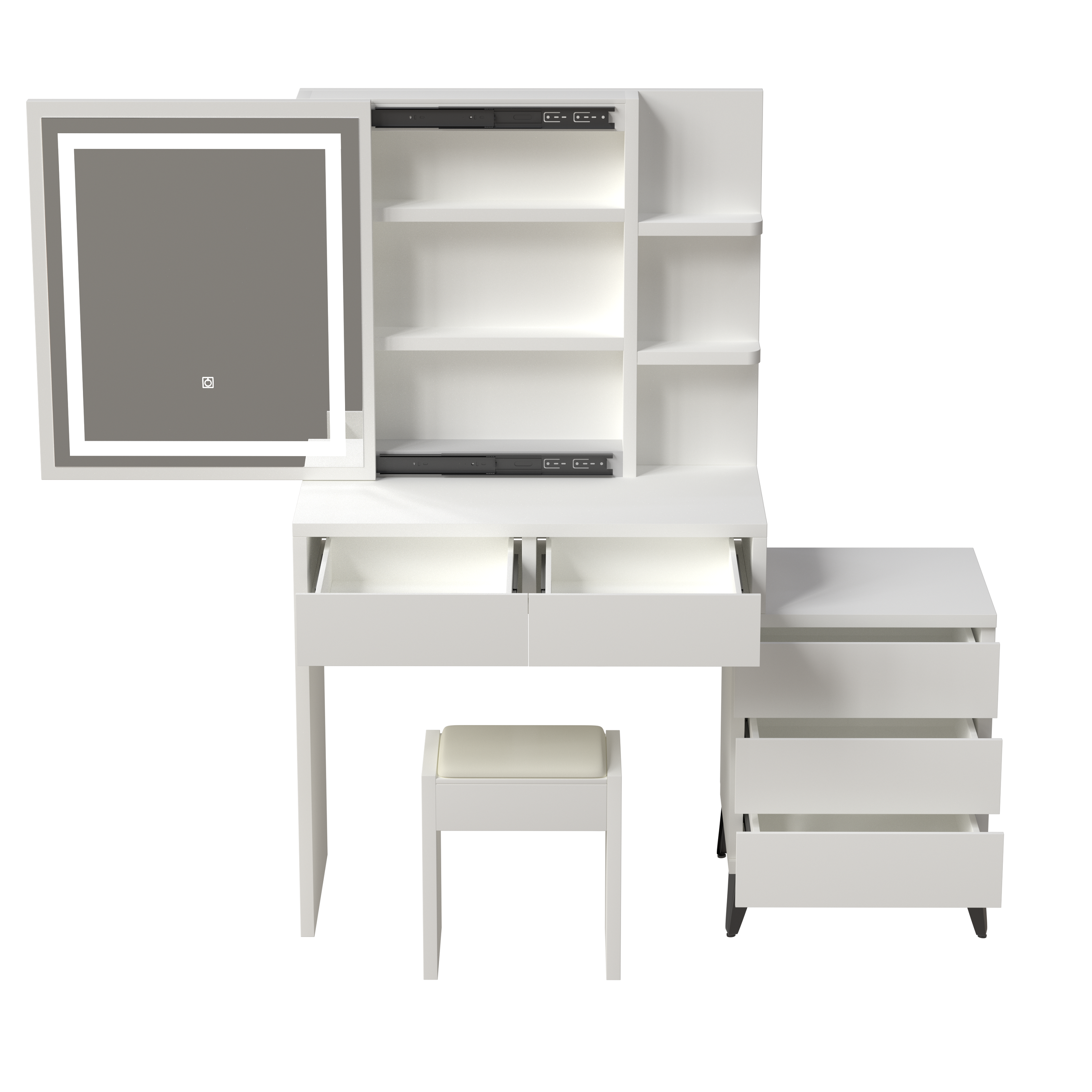 White Vanity Desk with Mirror & Lights - 45.3"-American Furniture Outlet