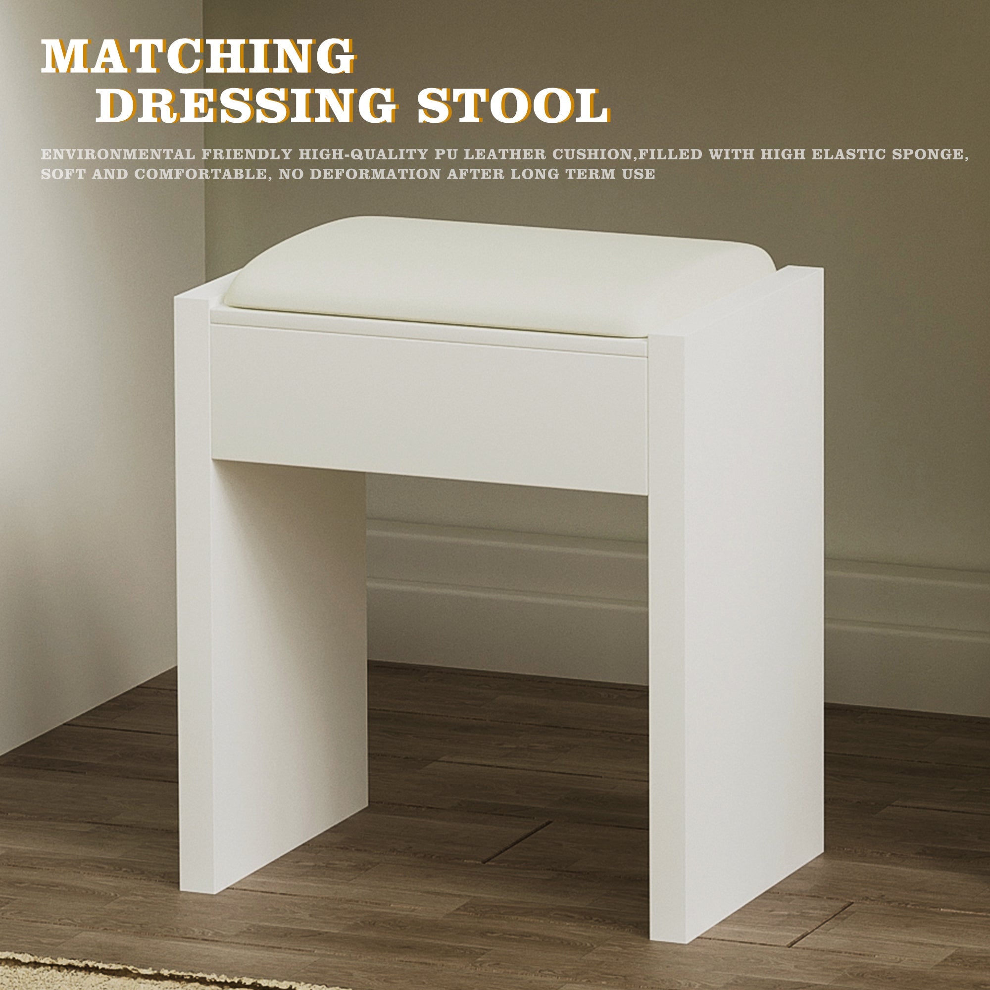 White Vanity Desk with Mirror & Lights - 45.3"-American Furniture Outlet