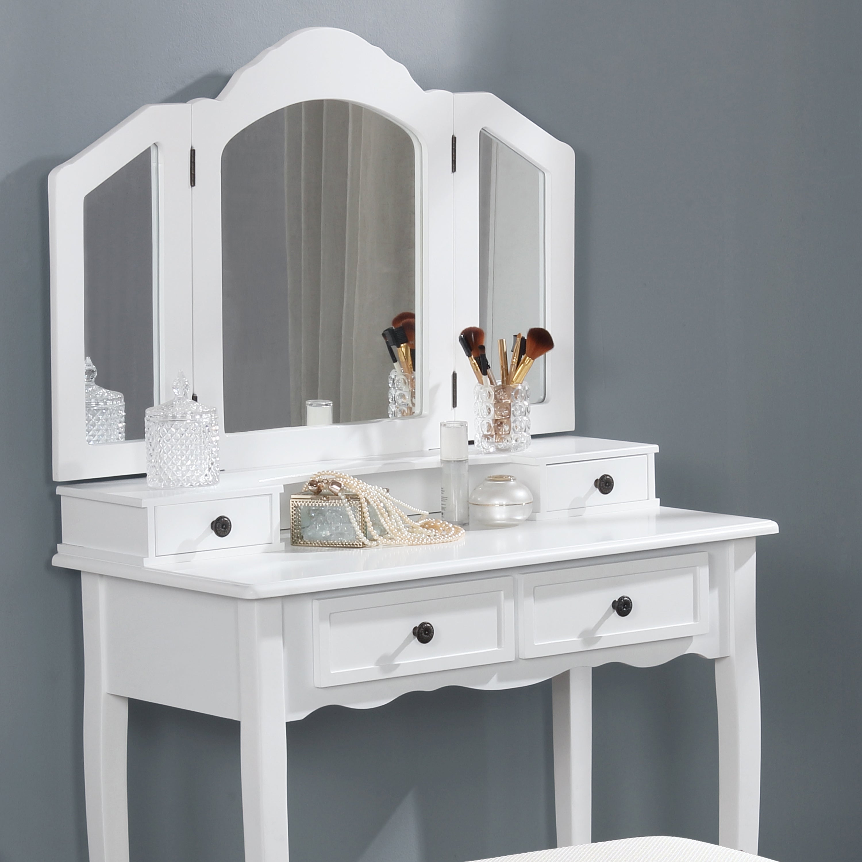 White Vanity Makeup Table & Stool Set | Sanlo®-American Furniture Outlet