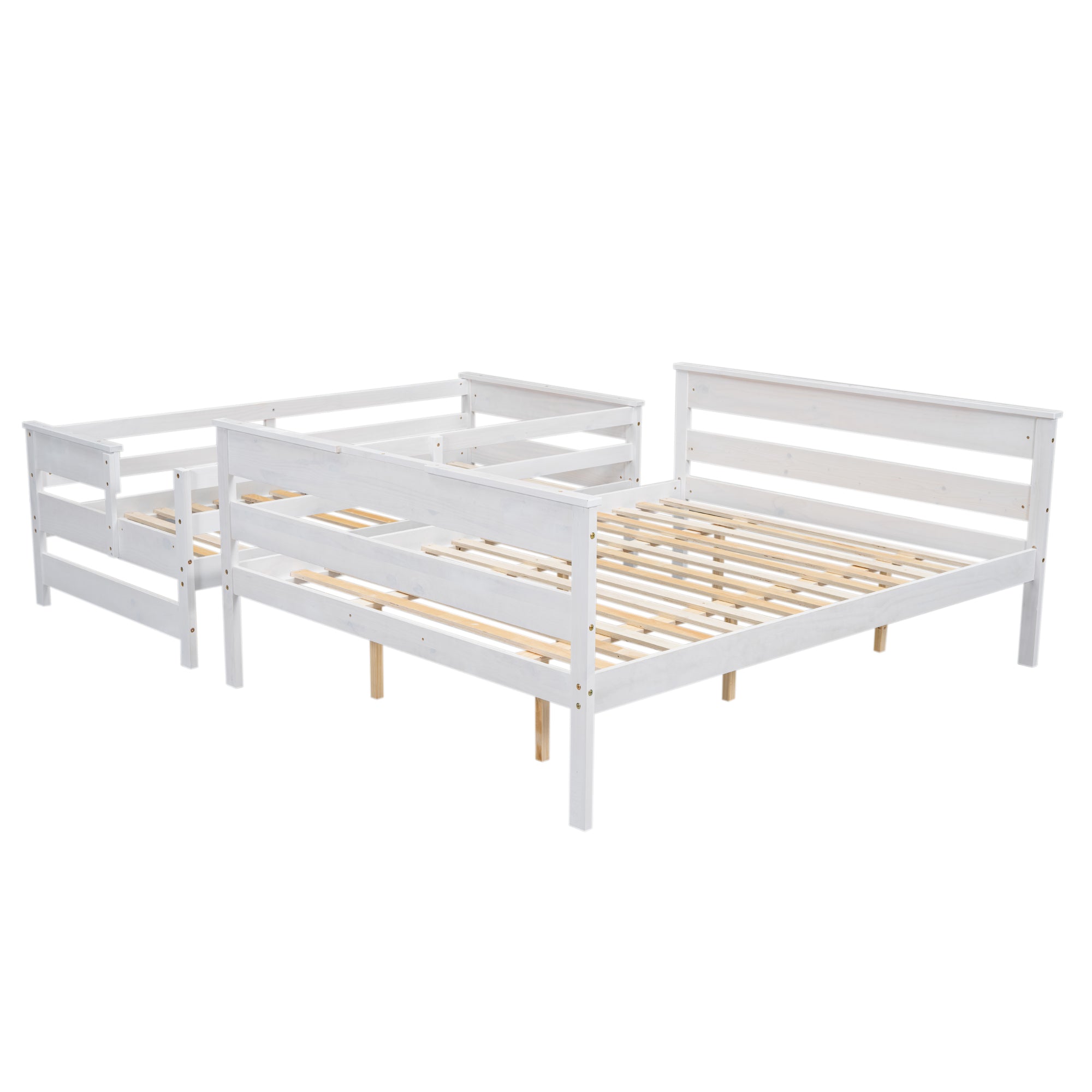 White Wood Twin XL Over Queen Bunk Bed with Ladder-American Furniture Outlet