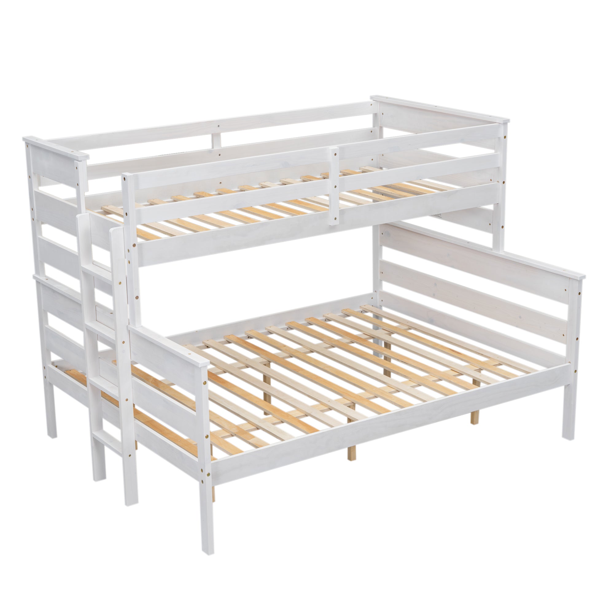 White Wood Twin XL Over Queen Bunk Bed with Ladder-American Furniture Outlet