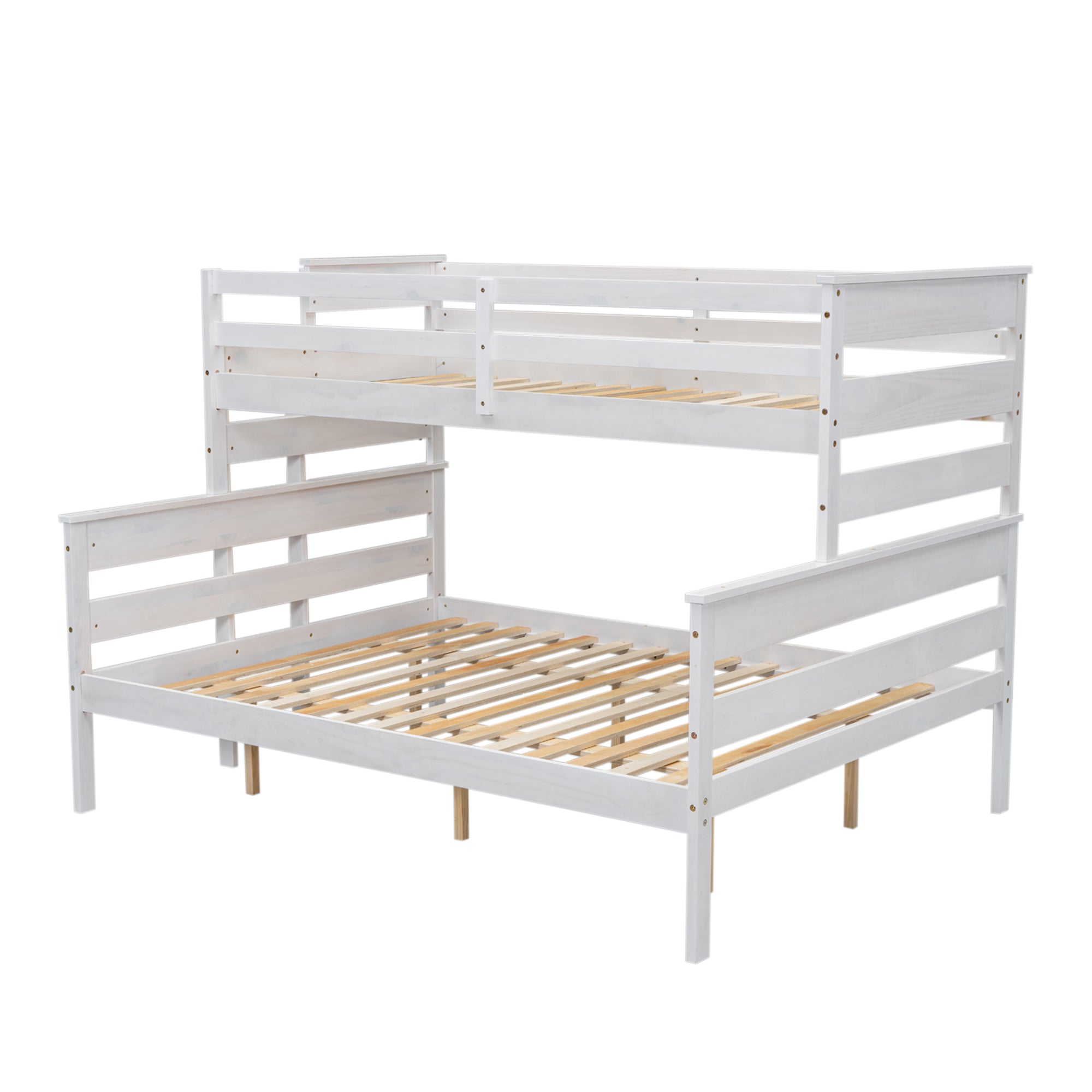 White Wood Twin XL Over Queen Bunk Bed with Ladder-American Furniture Outlet