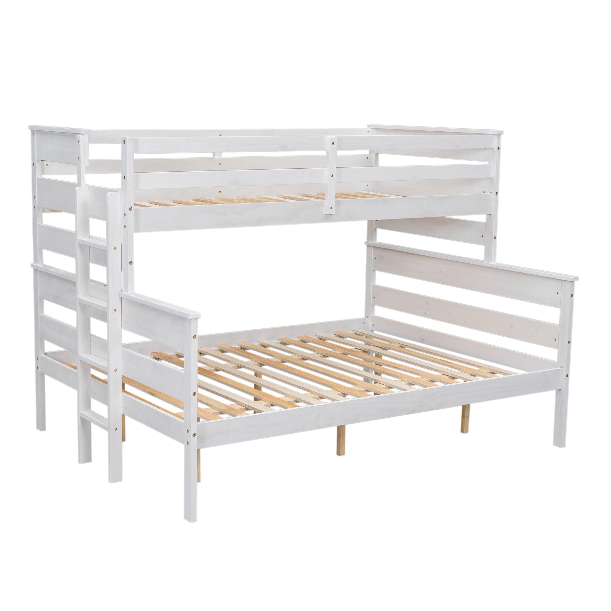 White Wood Twin XL Over Queen Bunk Bed with Ladder-American Furniture Outlet