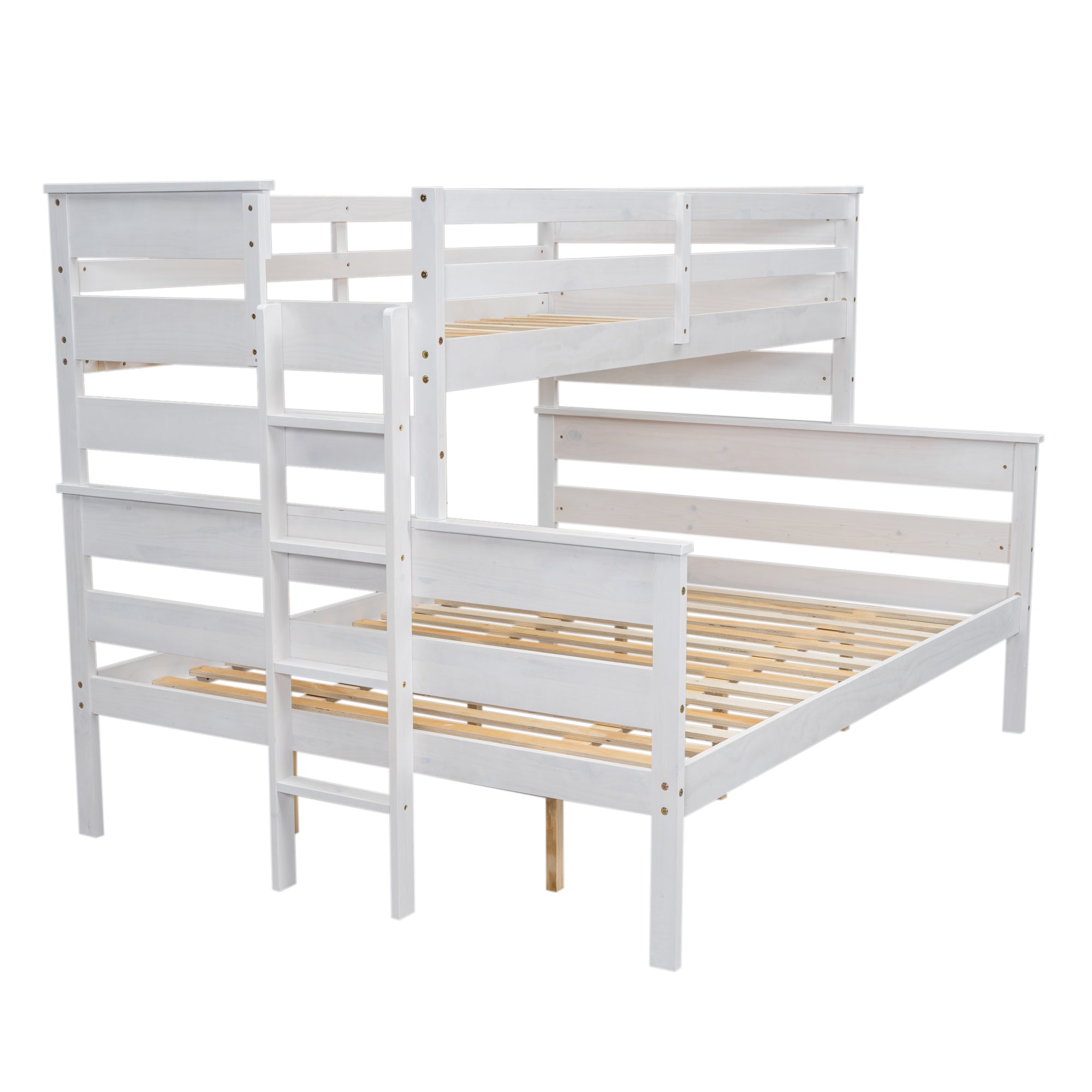 White Wood Twin XL Over Queen Bunk Bed with Ladder-American Furniture Outlet