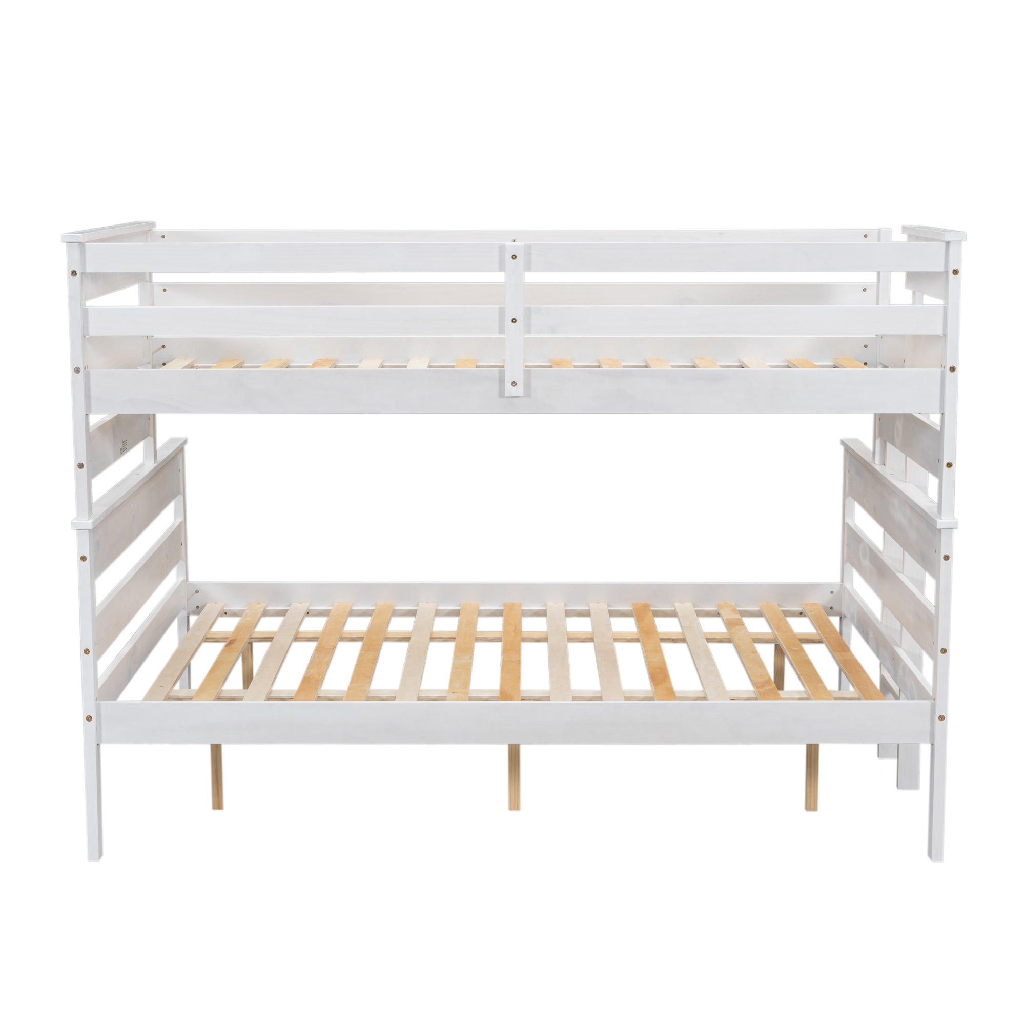 White Wood Twin XL Over Queen Bunk Bed with Ladder-American Furniture Outlet