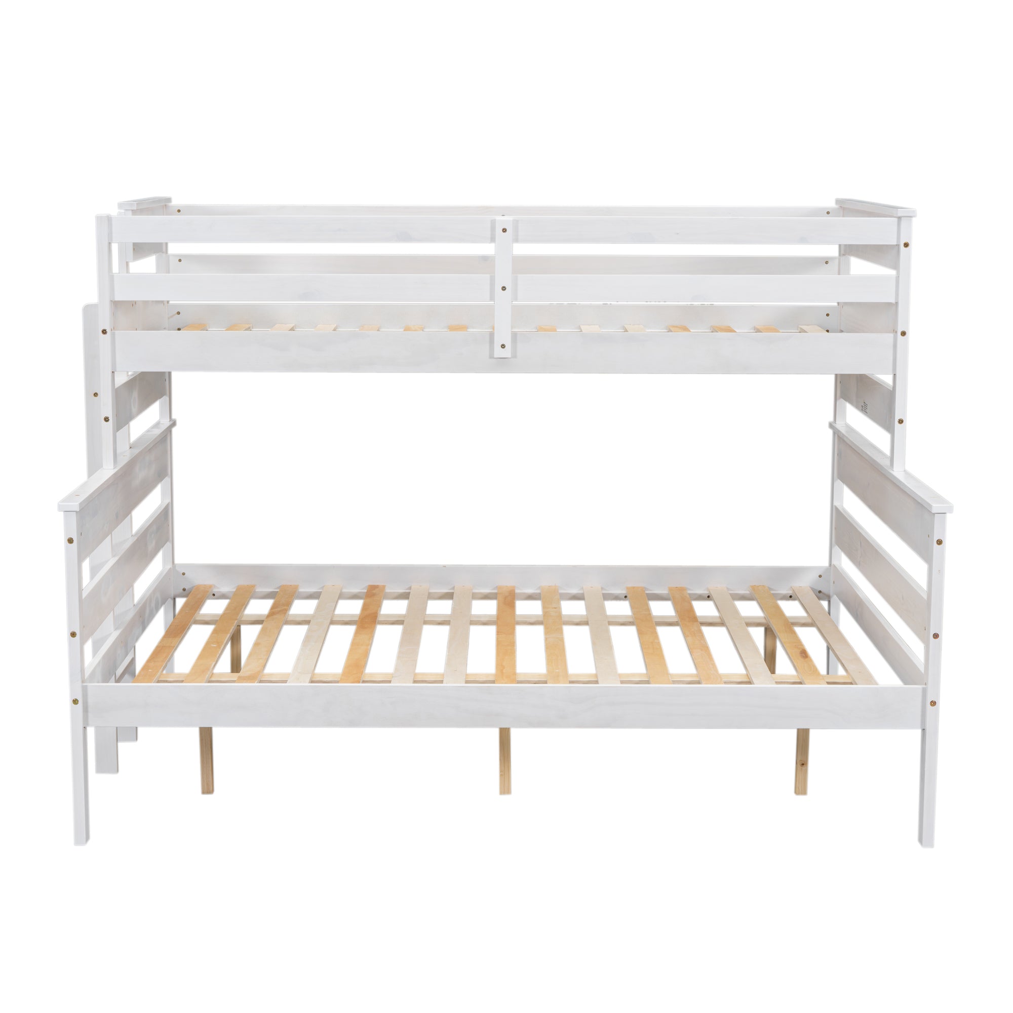 White Wood Twin XL Over Queen Bunk Bed with Ladder-American Furniture Outlet