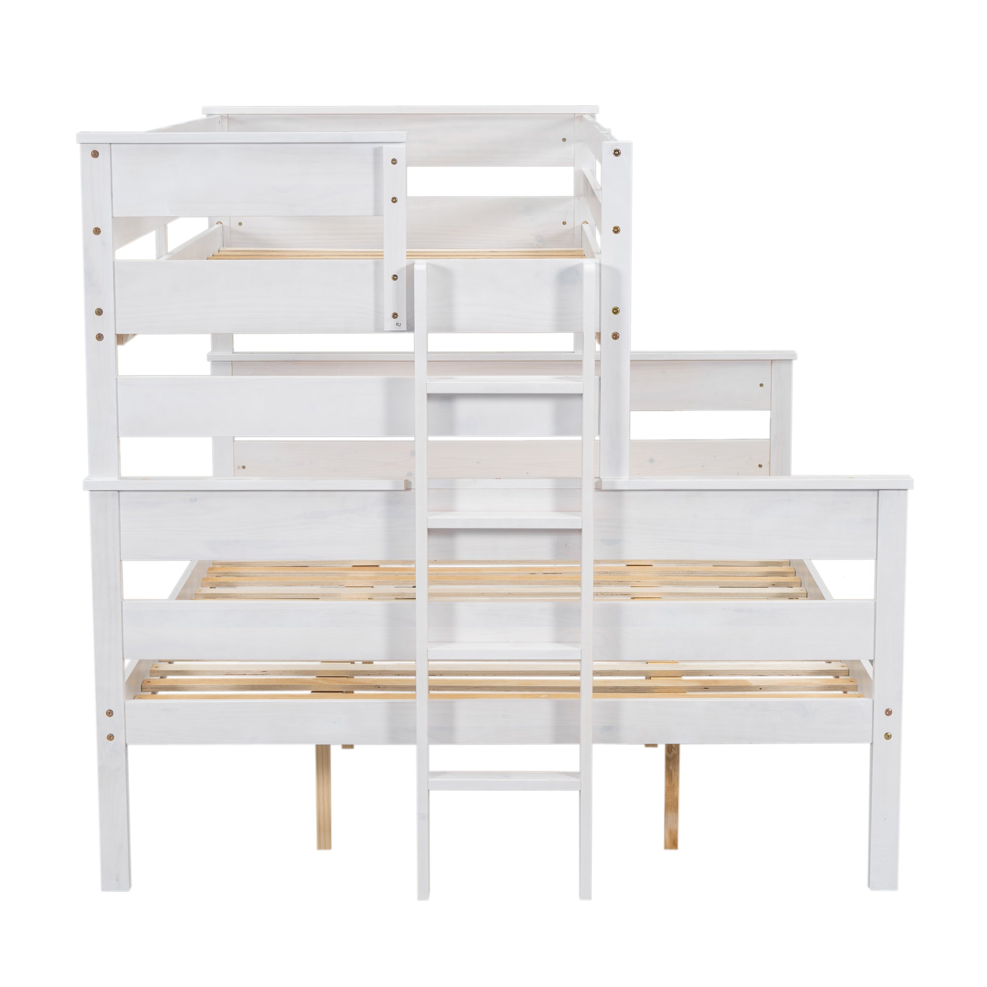 White Wood Twin XL Over Queen Bunk Bed with Ladder-American Furniture Outlet