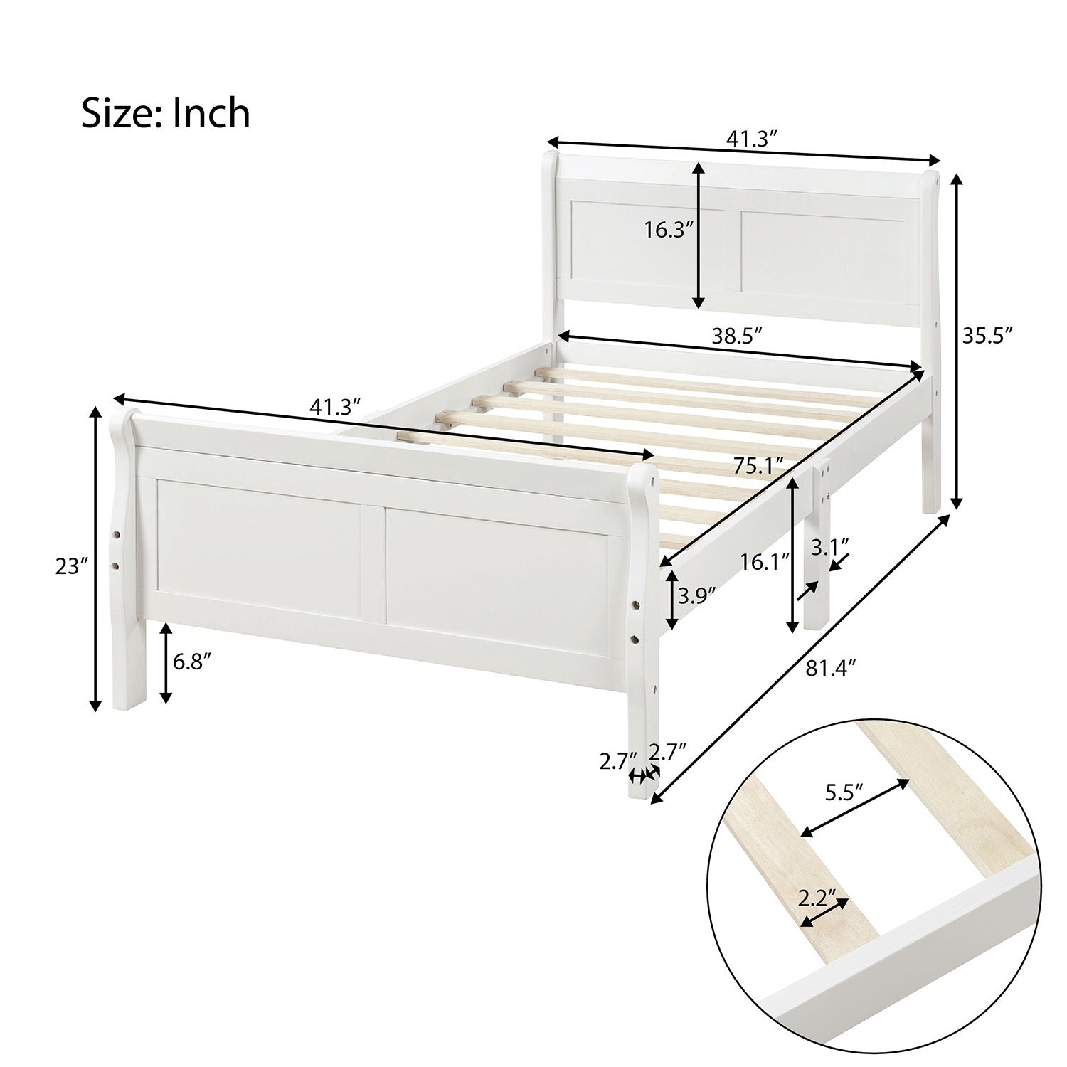 Wood Twin Platform Bed | Sleigh Bed Frame-American Furniture Outlet