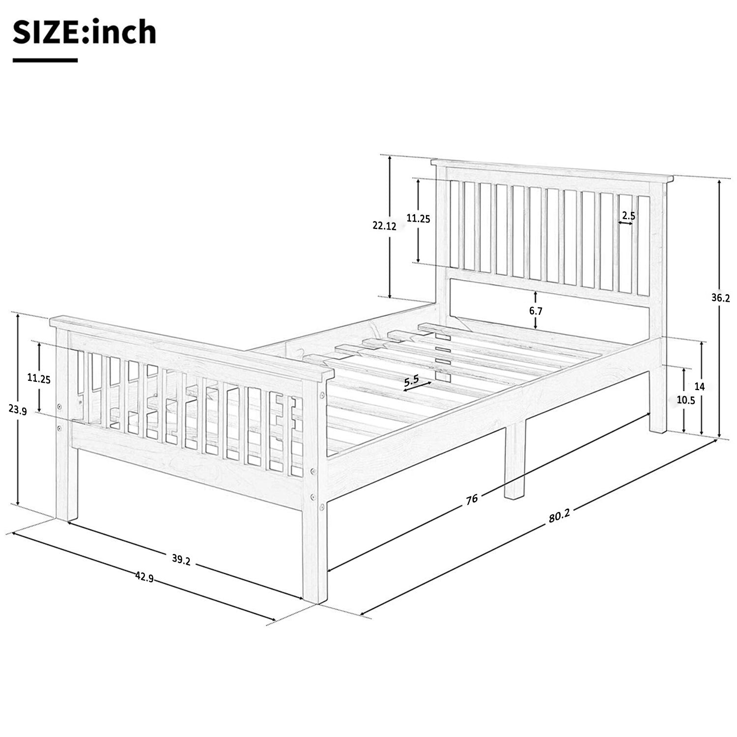 Wood Twin Platform Bed w/ Headboard & Footboard-American Furniture Outlet