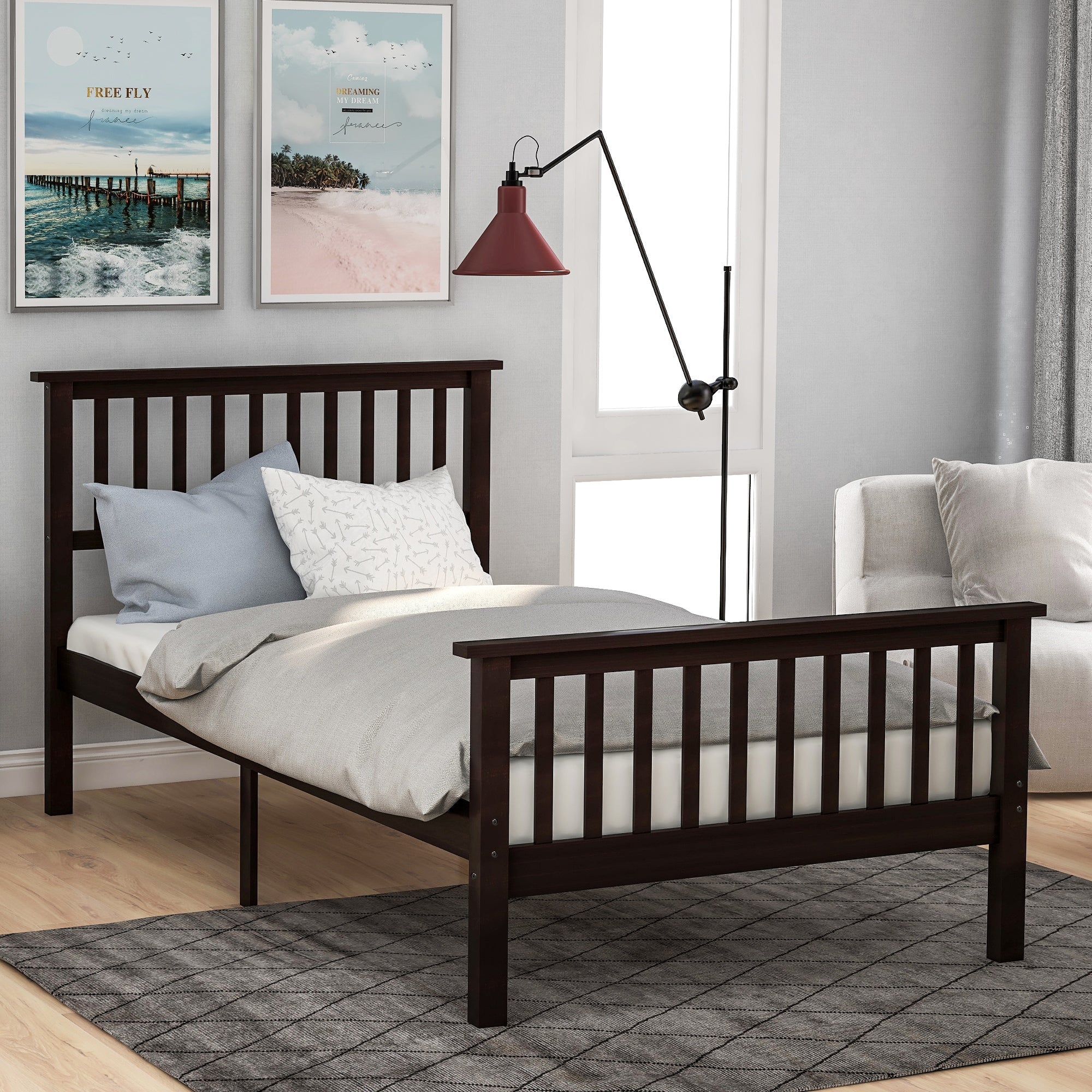 Wood Twin Platform Bed w/ Headboard & Footboard-American Furniture Outlet