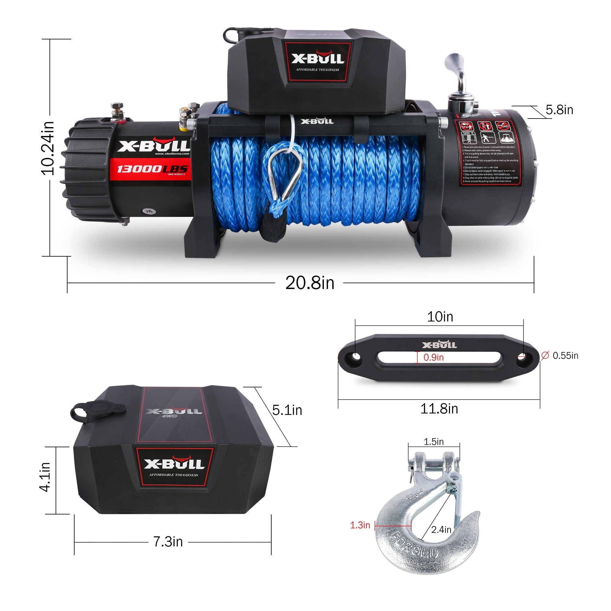 X-BULL Electric Winch 13000 lbs 12V: Synthetic Blue Rope Upgrade - Black-American Furniture Outlet