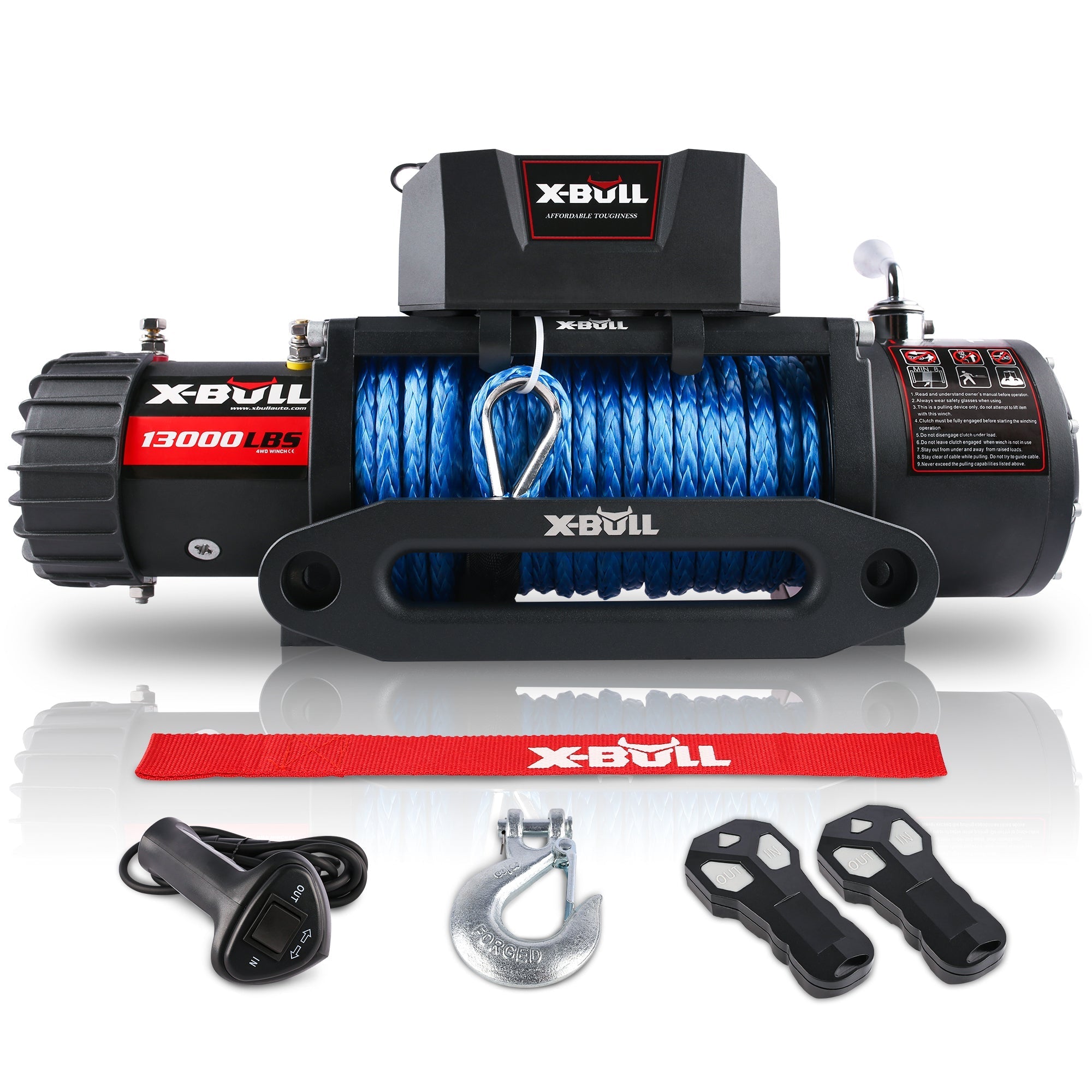 X-BULL Electric Winch 13000 lbs 12V: Synthetic Blue Rope Upgrade - Black-American Furniture Outlet