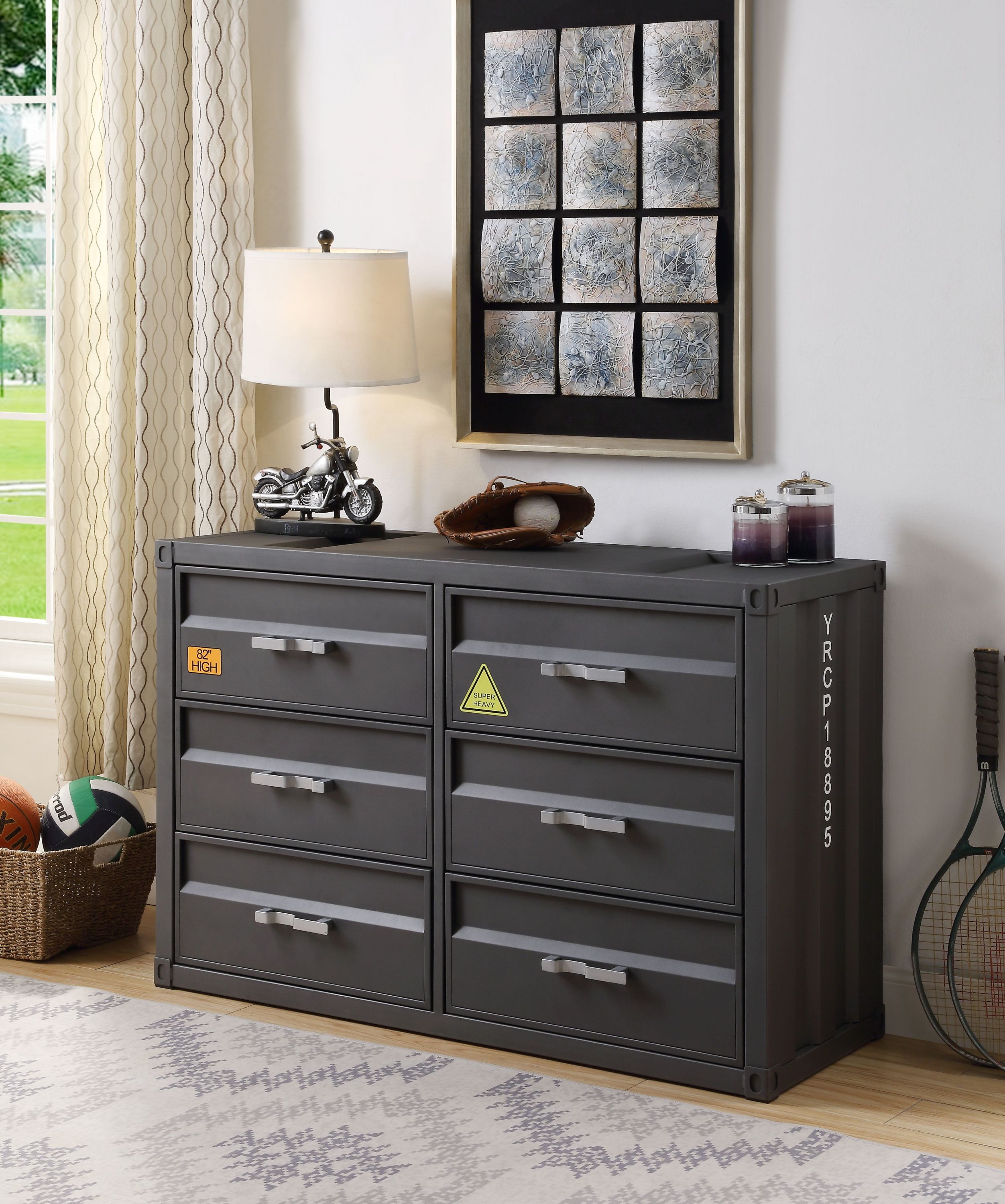 Cargo Gunmetal Finish Dresser: Modern Bedroom Storage