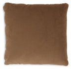 Light brown square throw pillow with textured fabric