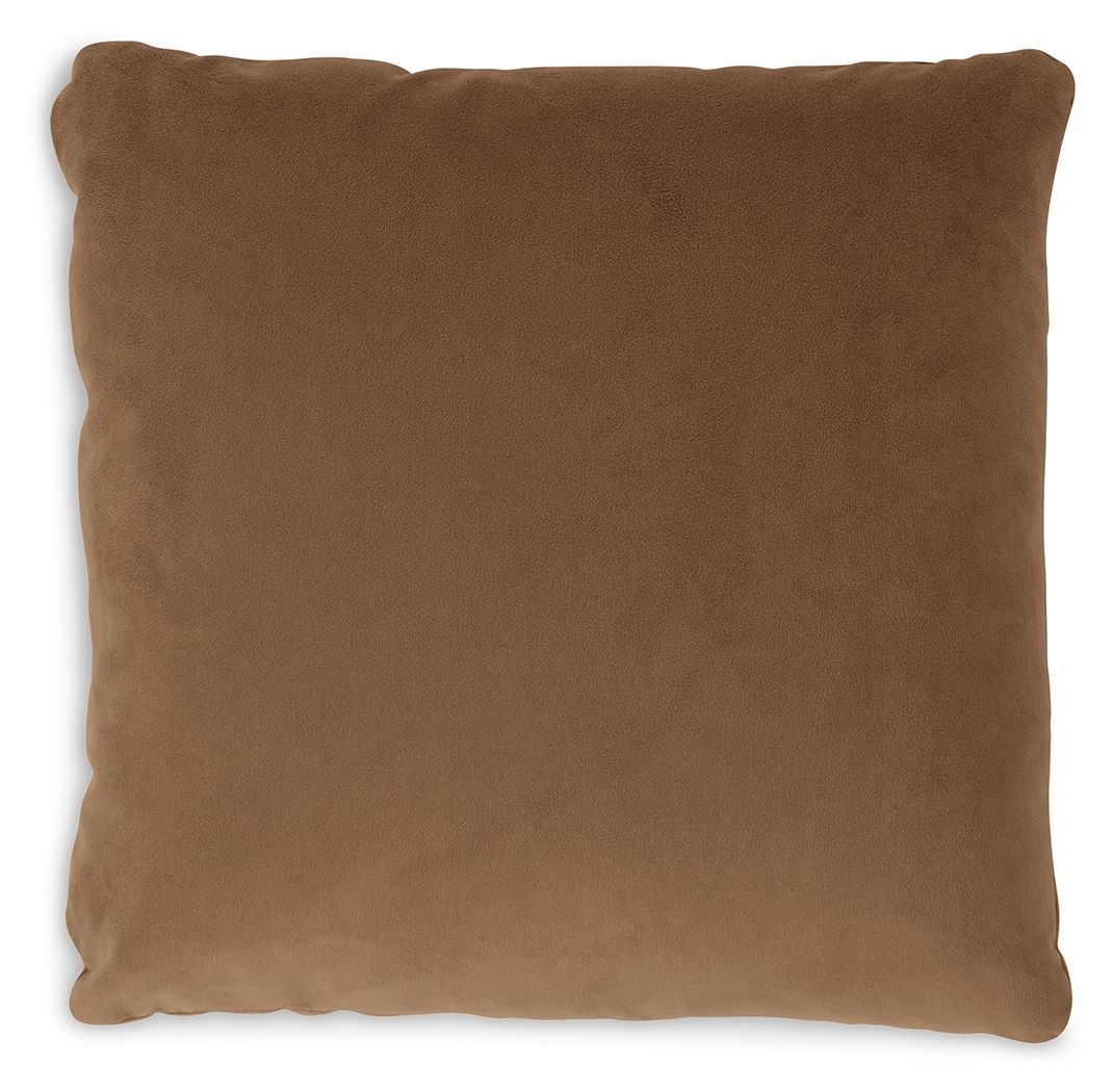 Light brown square throw pillow with textured fabric