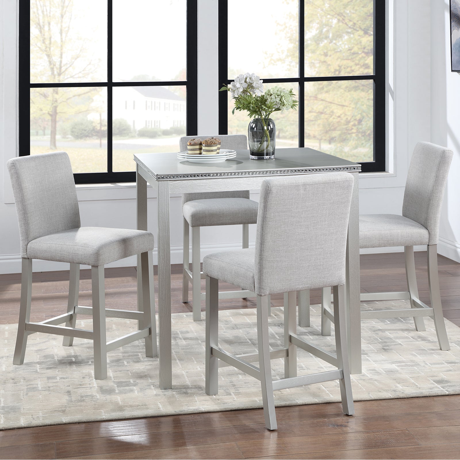 5-Piece Counter Height Dining Set w/Crystal Decor