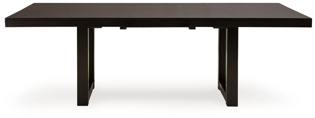 Rectangular dark grayish-brown extension table with side leaf and four turned legs