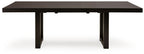 Rectangular dark grayish-brown extension table with side leaf and four turned legs