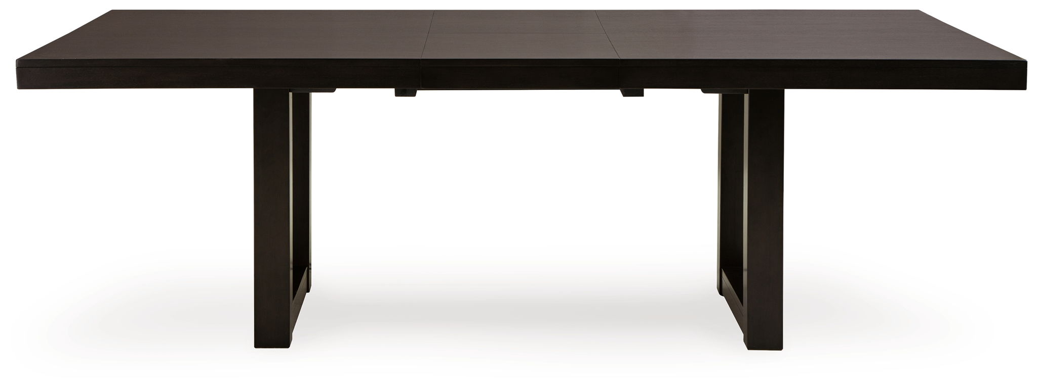 Rectangular dark grayish-brown extension table with side leaf and four turned legs