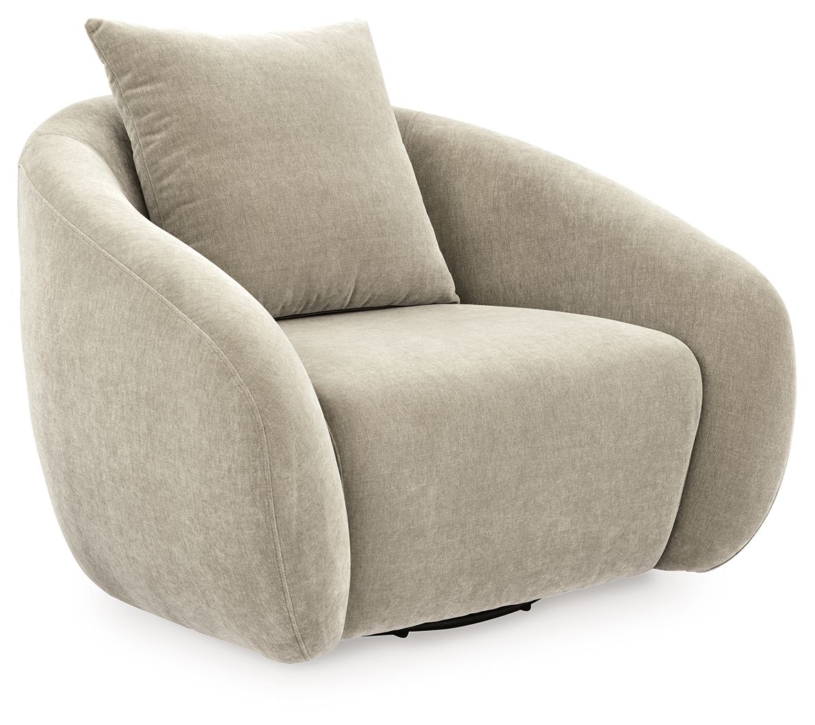 Light gray swivel accent chair with tall backrest, contoured seat, and rounded arms.