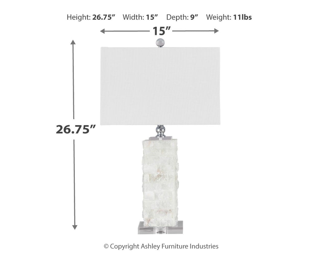 White alabaster table lamp with rectangular shade and silver top finial