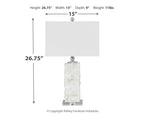 White alabaster table lamp with rectangular shade and silver top finial