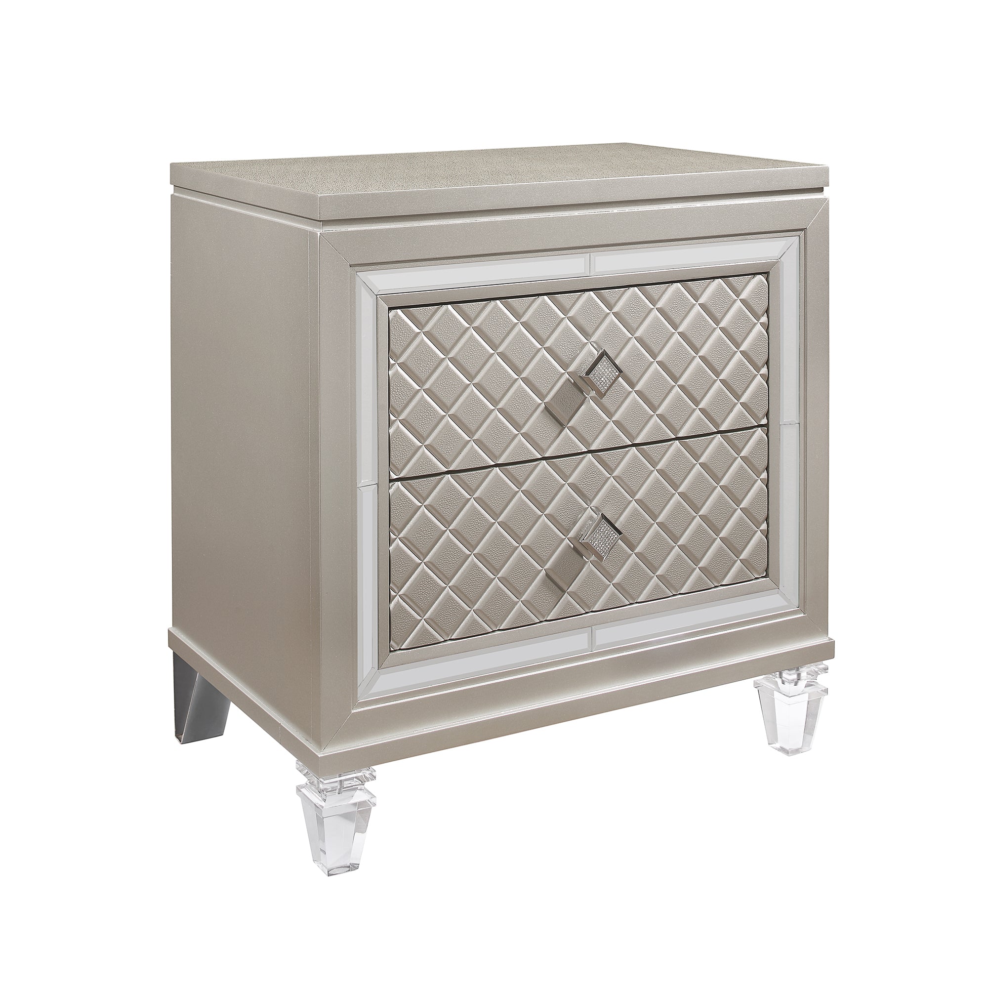 Glam Champagne Nightstand: Acrylic Legs & Jewel Hardware