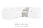 Light gray armless chair section with tufted cushions and matching patterned throw pillow
