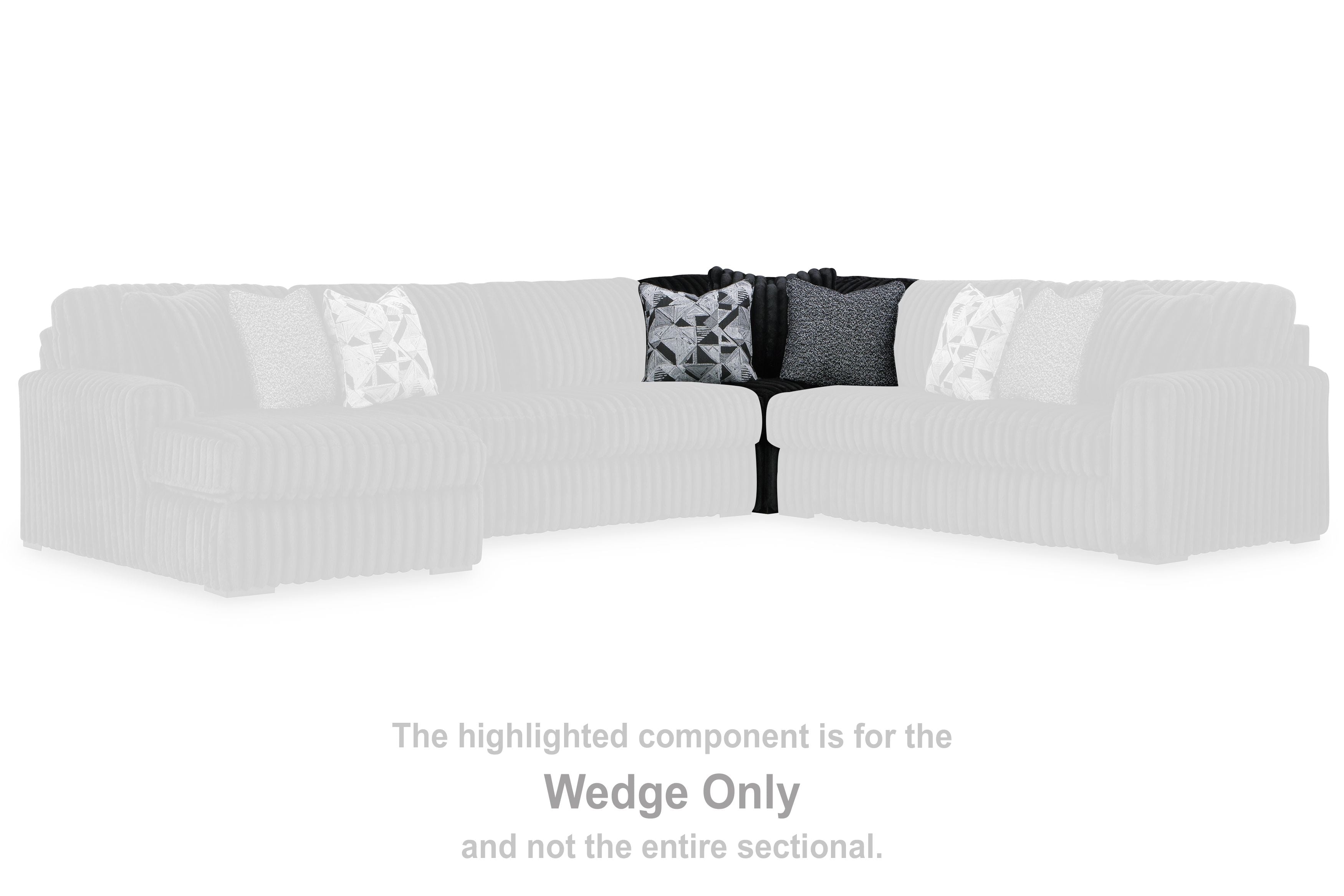 Black modular sectional wedge sofa section with seat and arm cushions