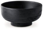 Bowl by Brynington in black, round shape with wide rim and pedestal base